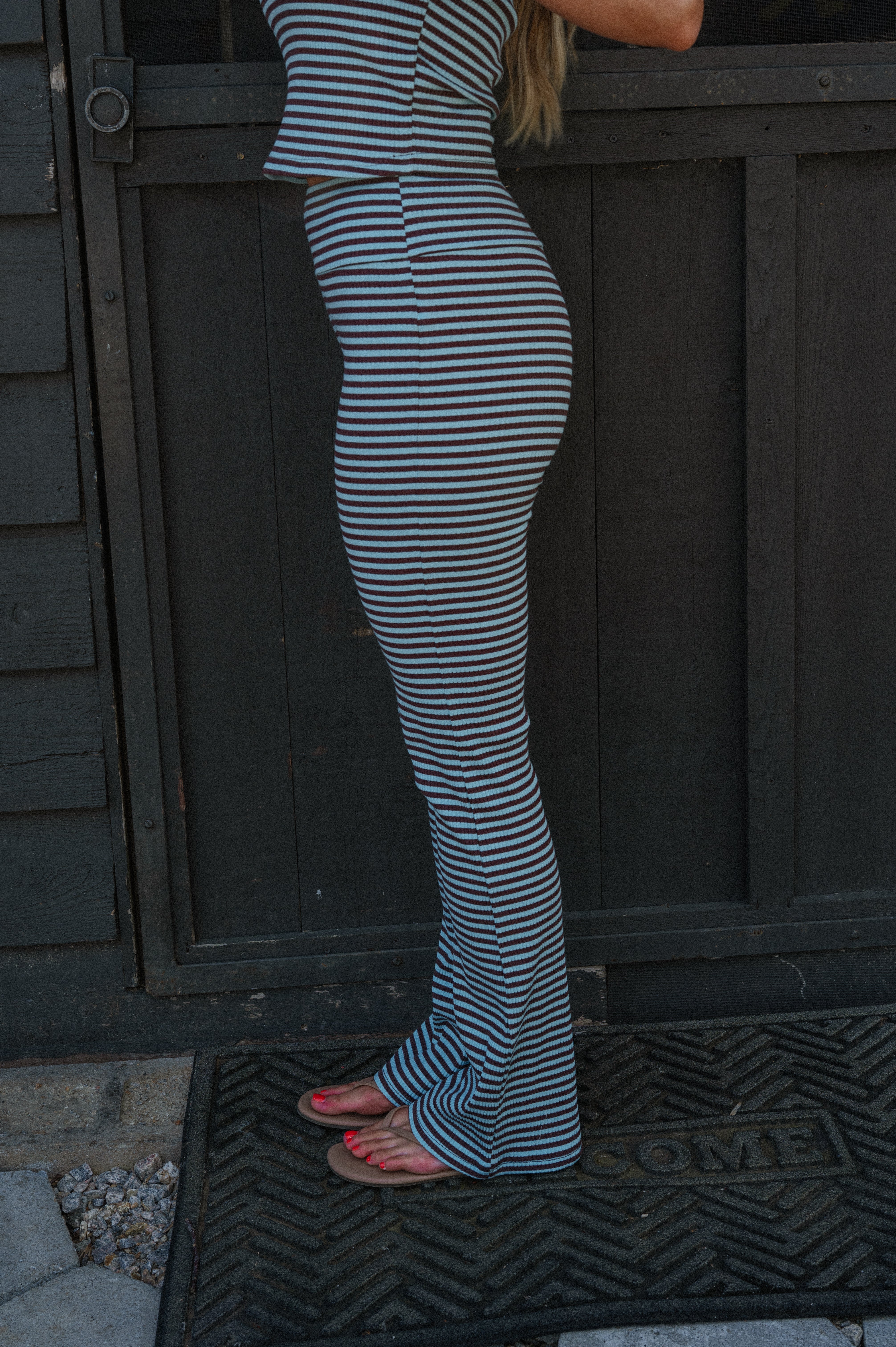 Serena Flared Pants Set-Light Blue/Brown