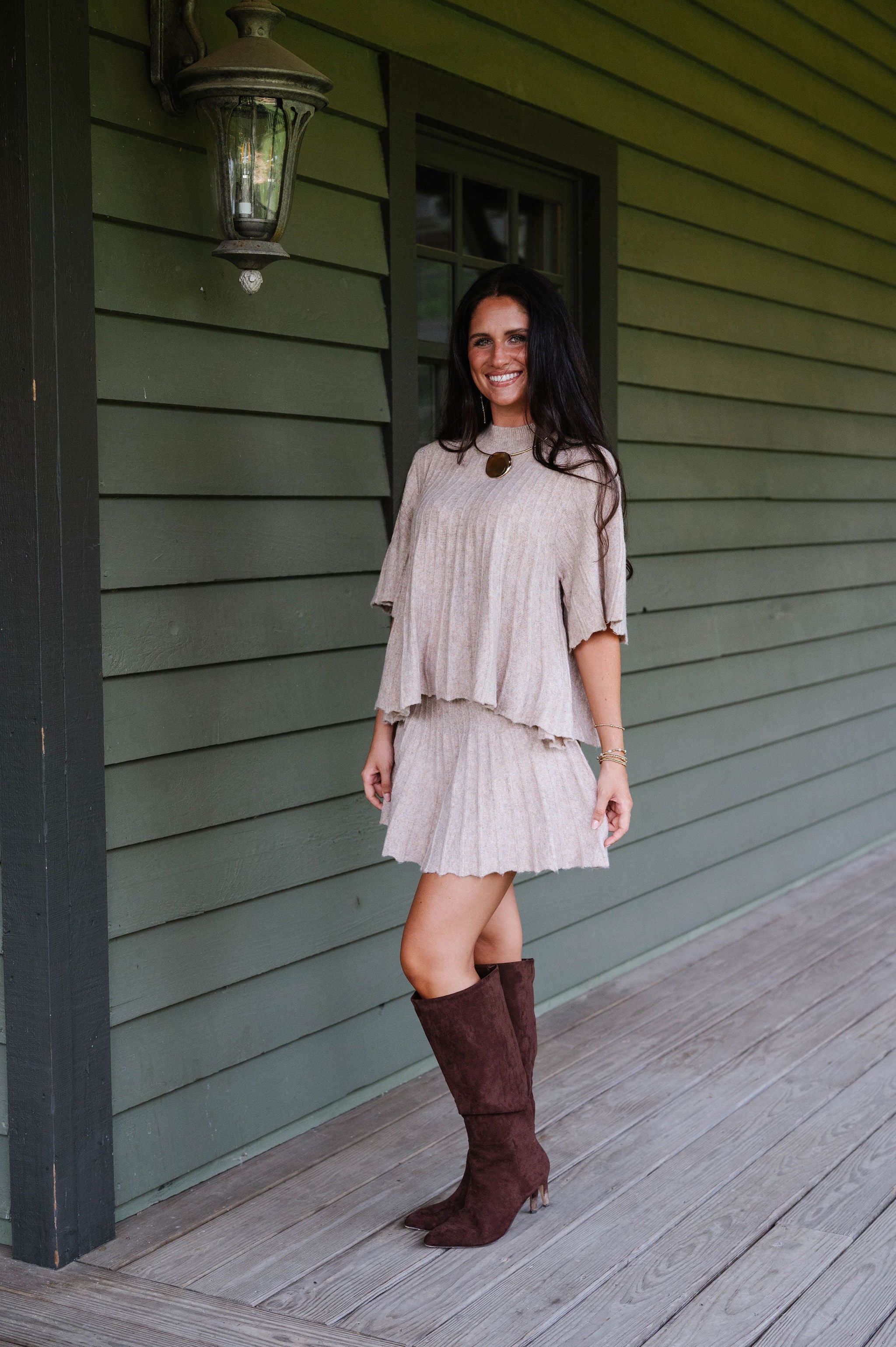 Serena Knit Skirt Set-Beige