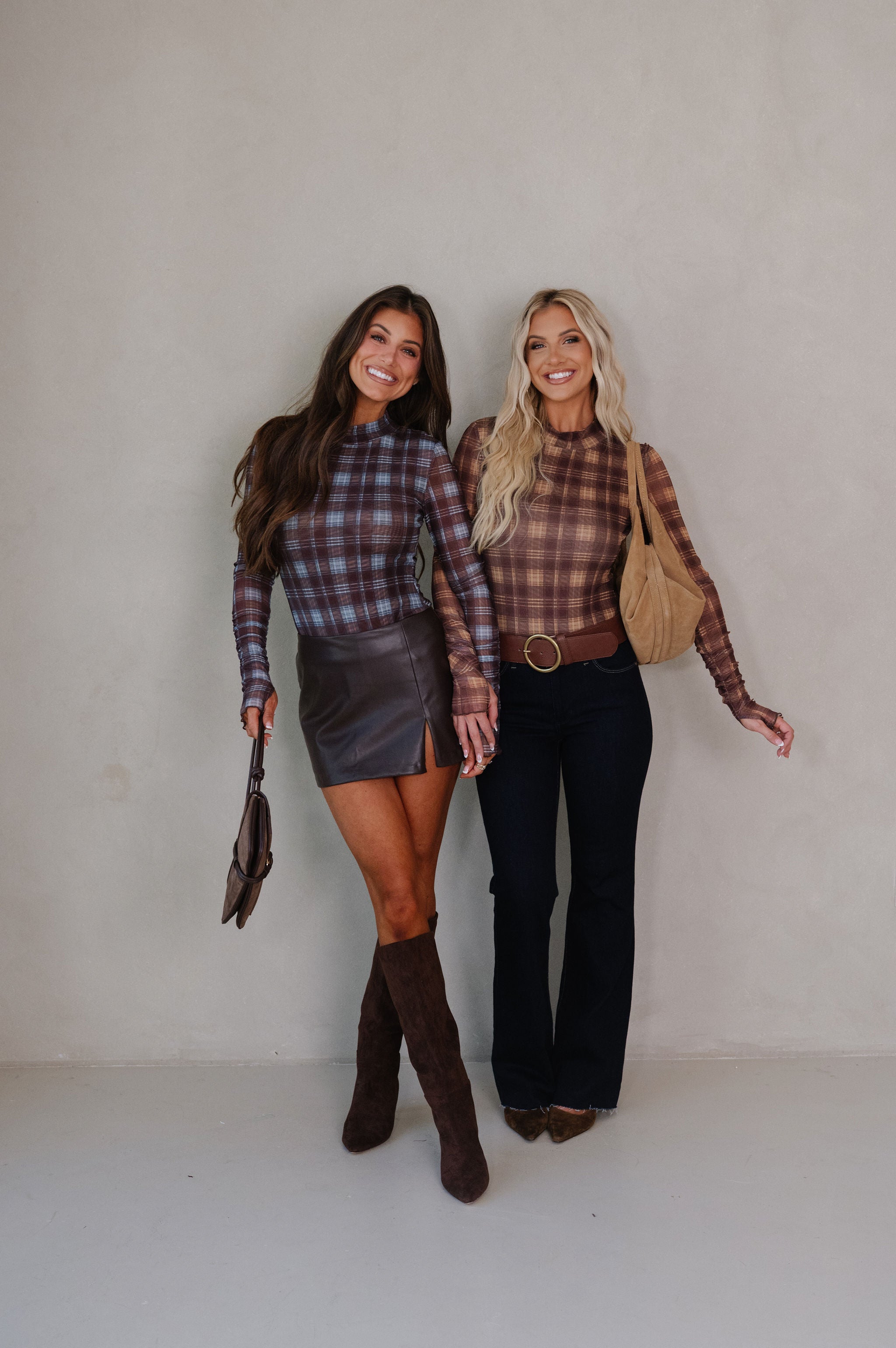 Plaid Print Bodysuit- Brown/Blue