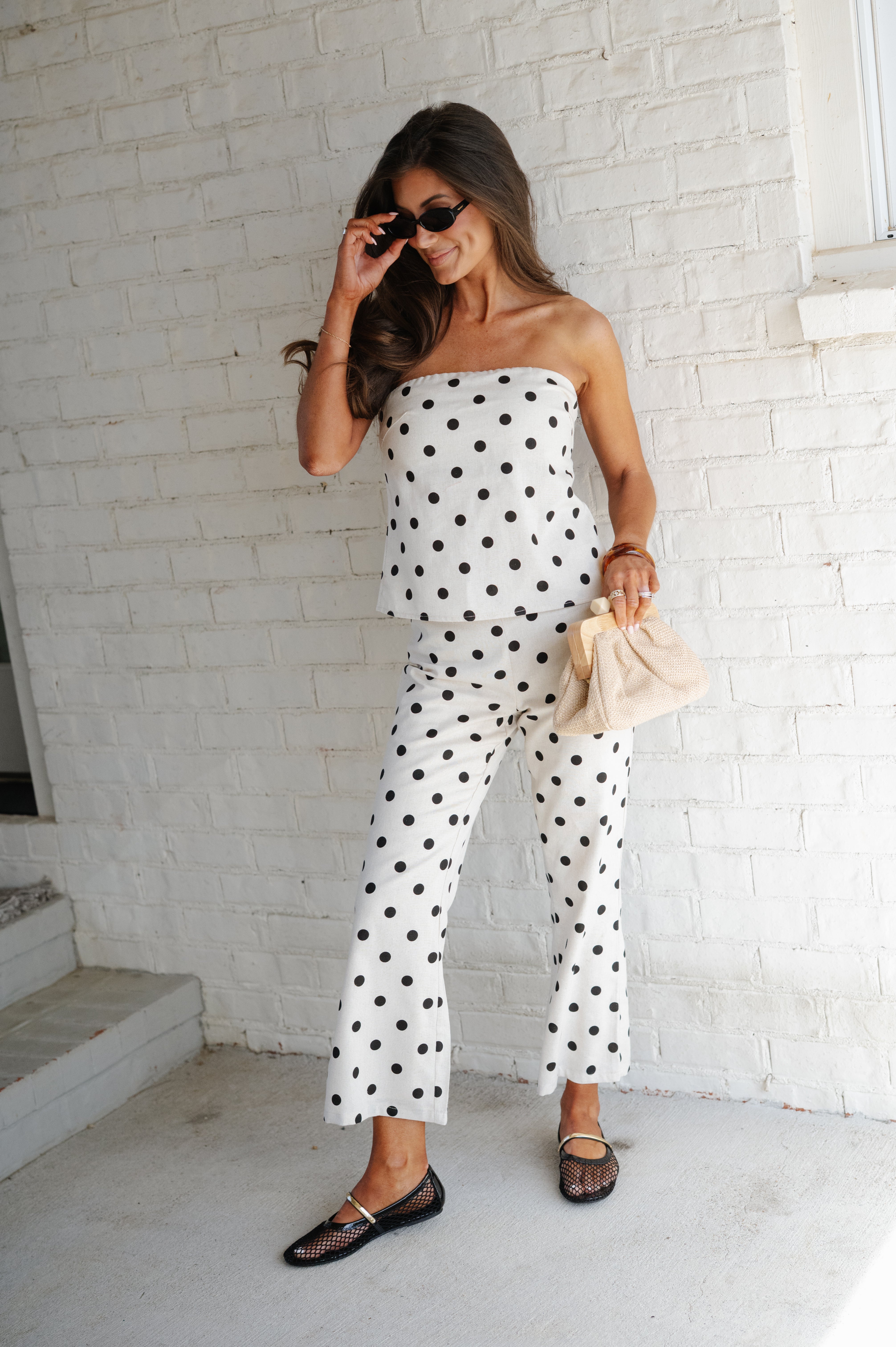 Remi Polka Dot Pants Set-Natural/Black