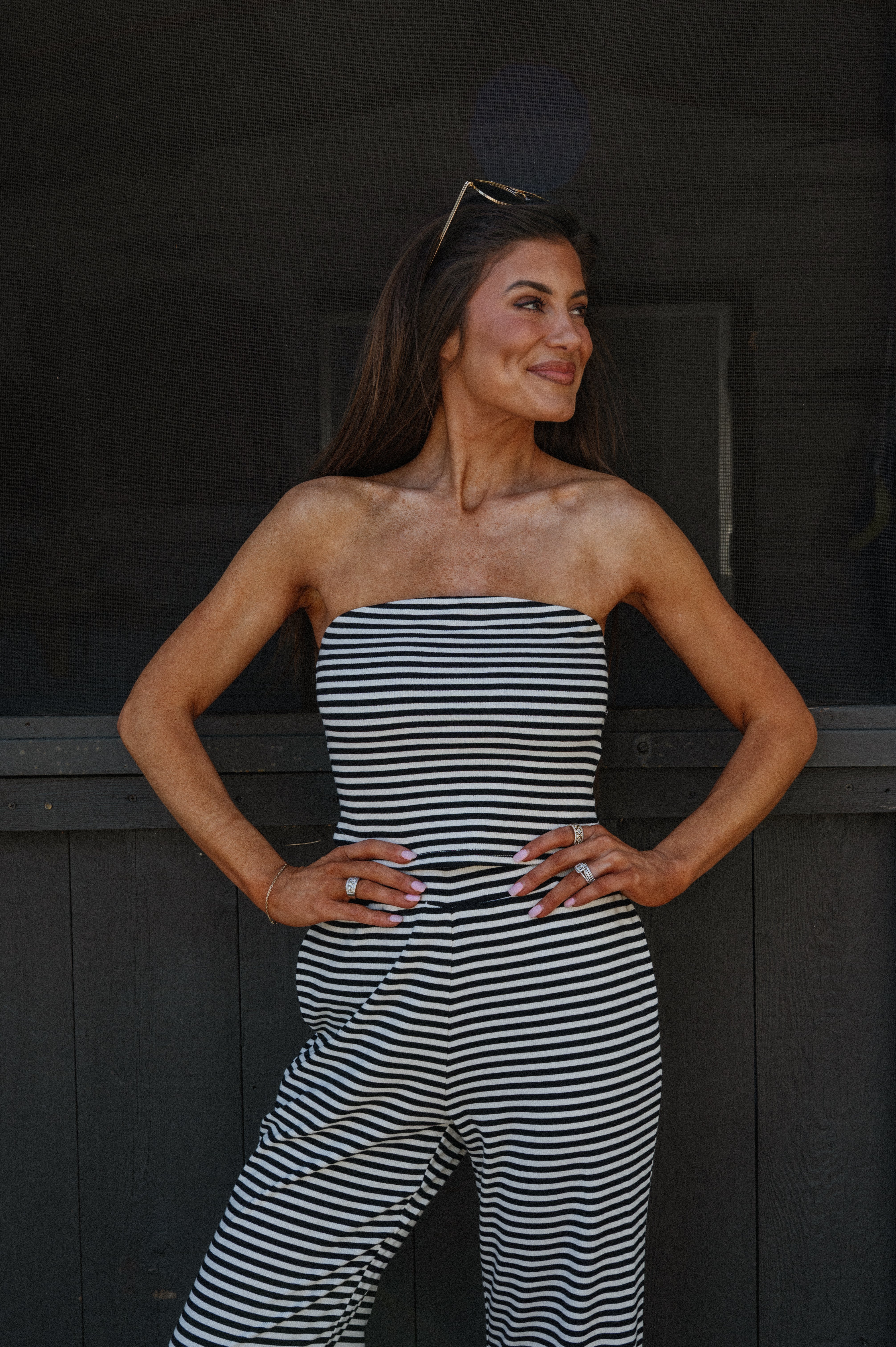 Bex Striped Pants Set-Black/Cream