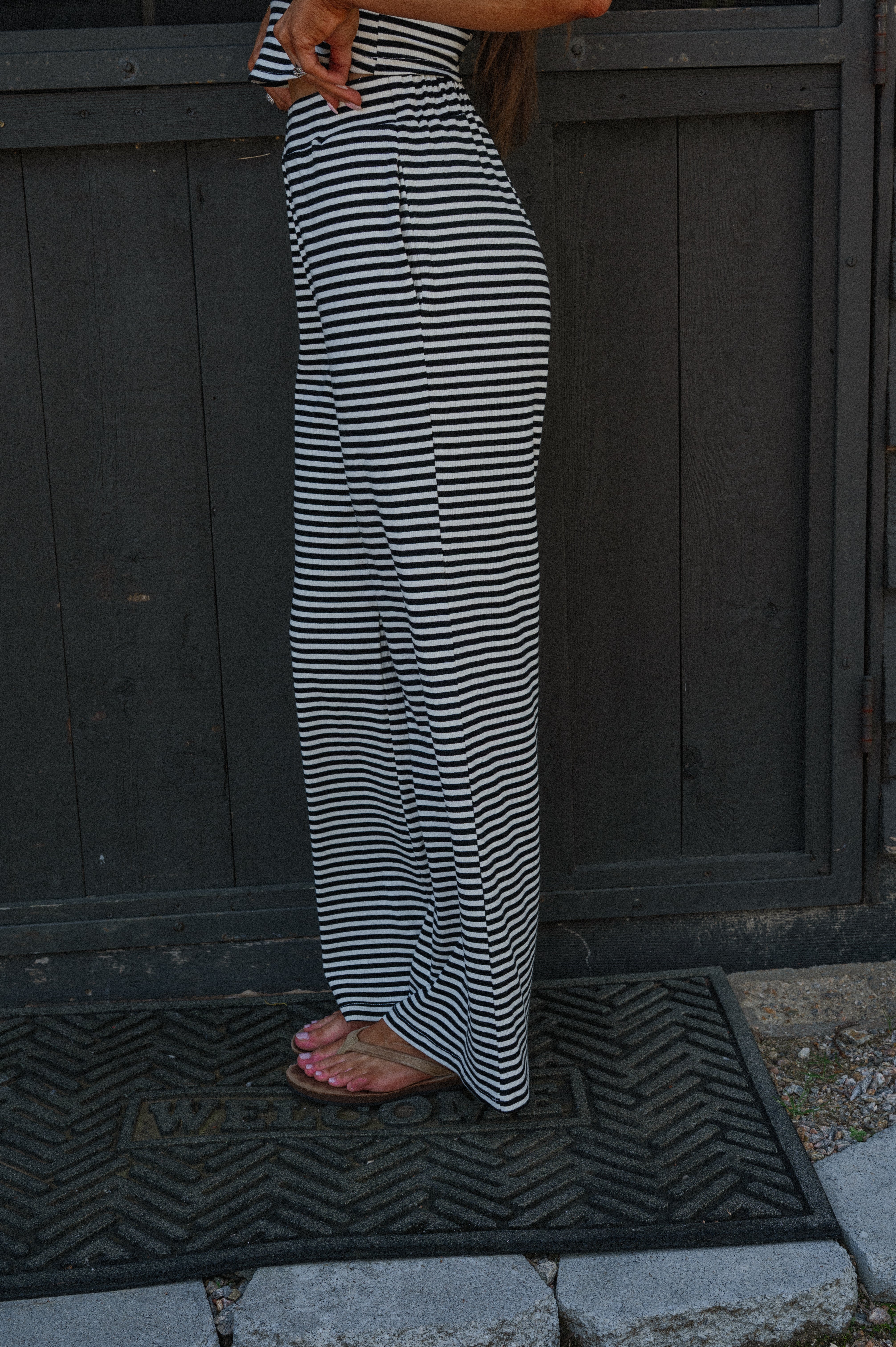 Bex Striped Pants Set-Black/Cream