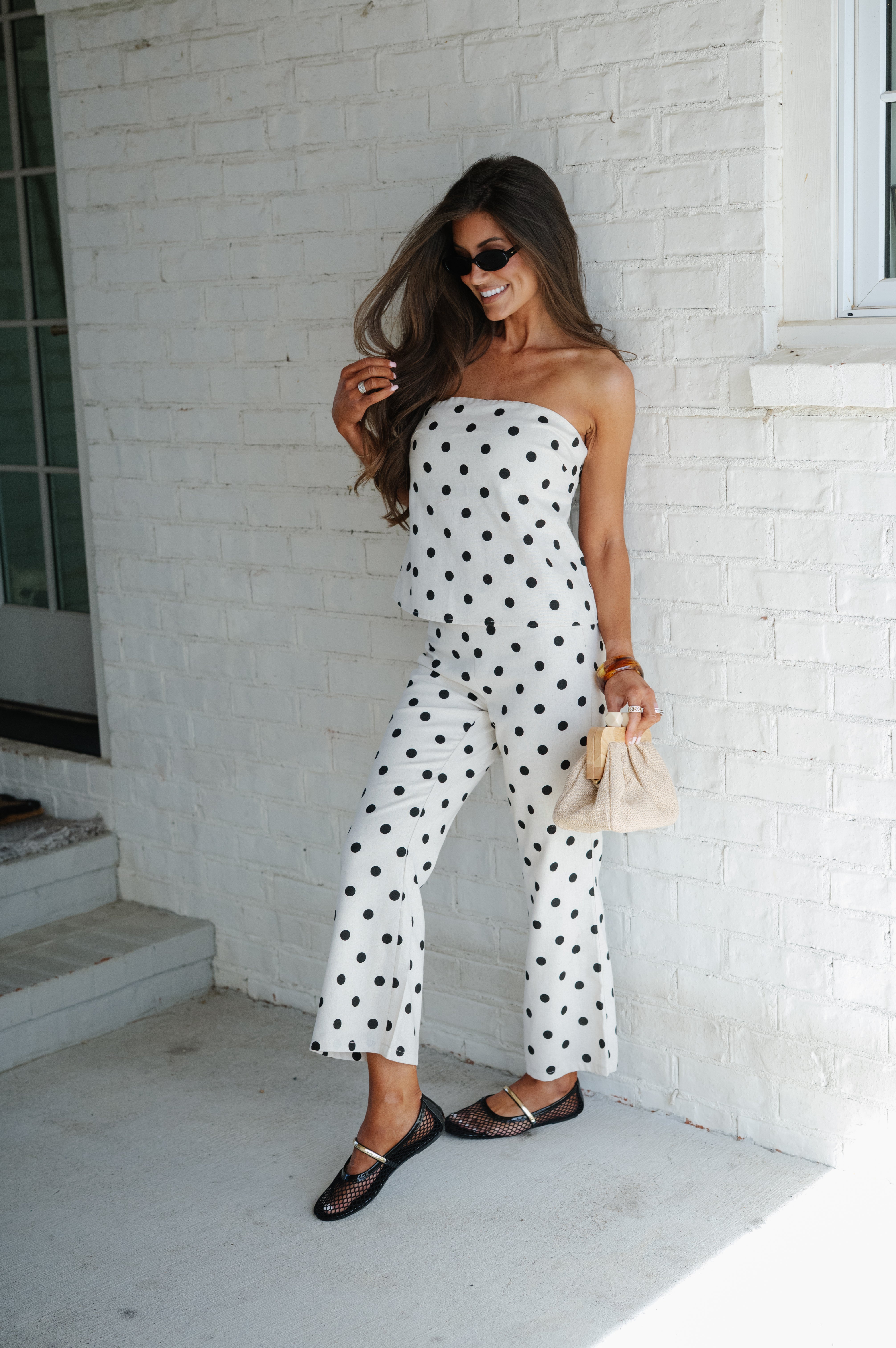 Remi Polka Dot Pants Set-Natural/Black