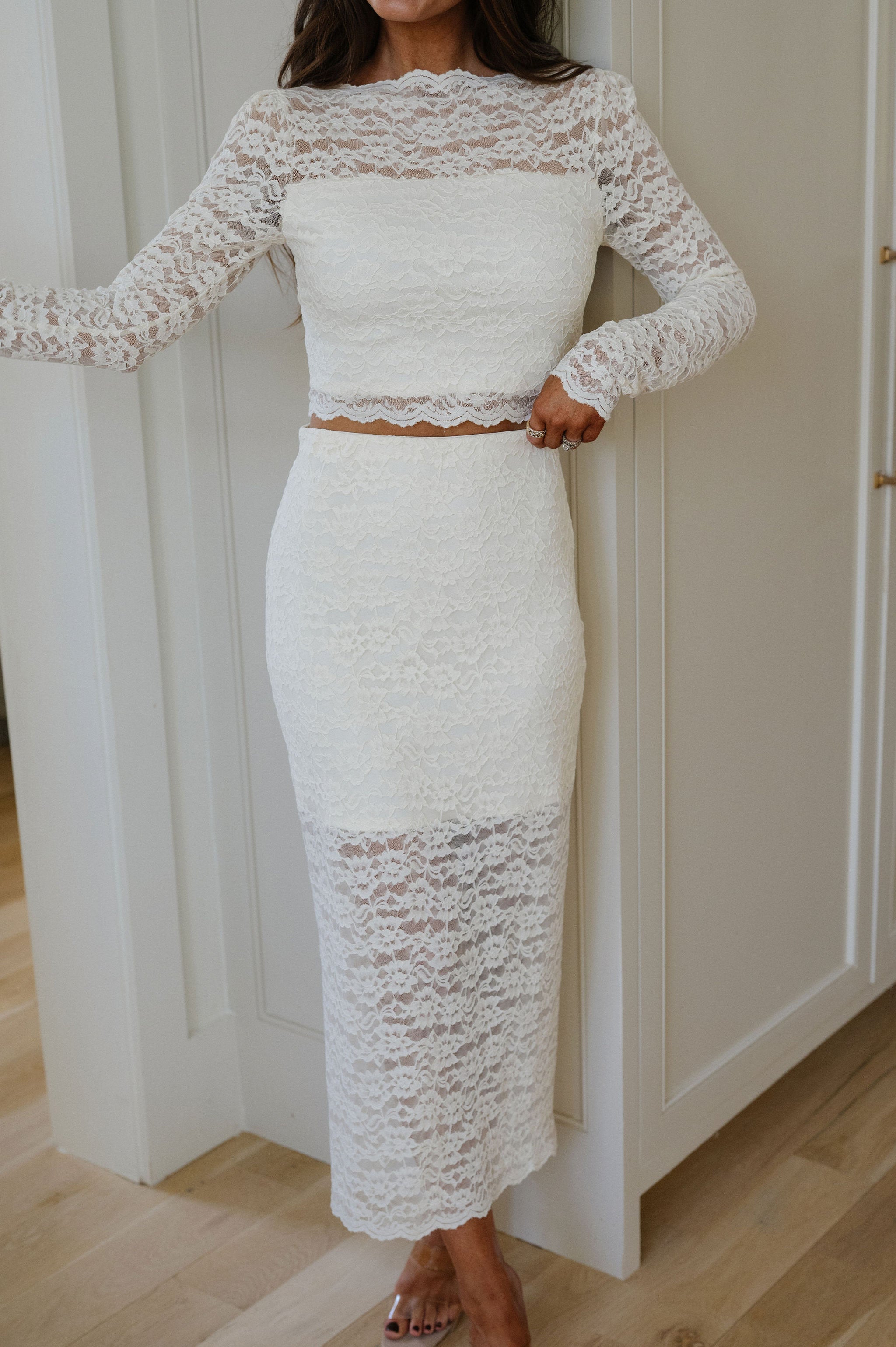 River Lace Skirt Set-Cream
