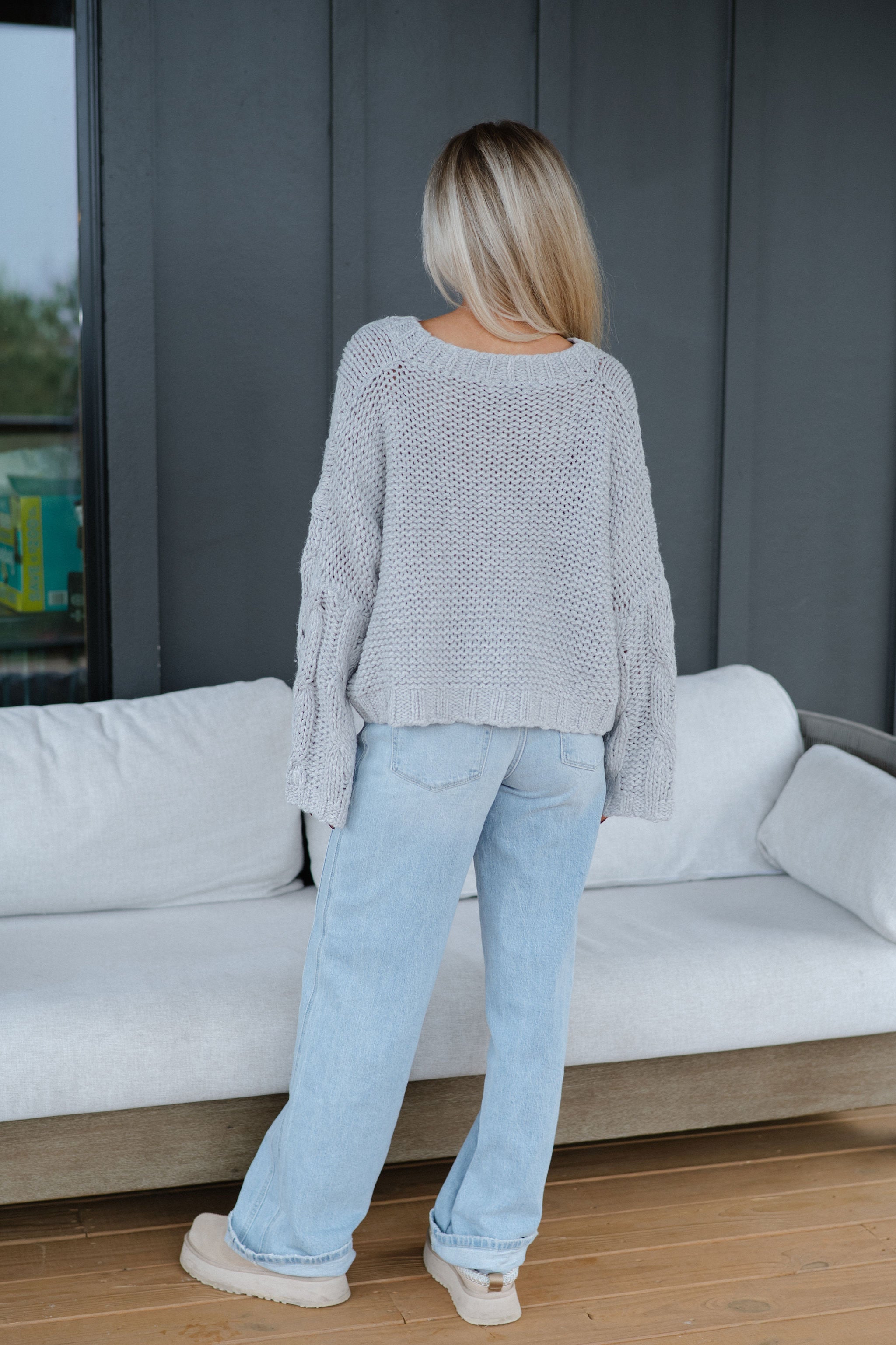 Honey Cable Knit Sweater-Heather Grey