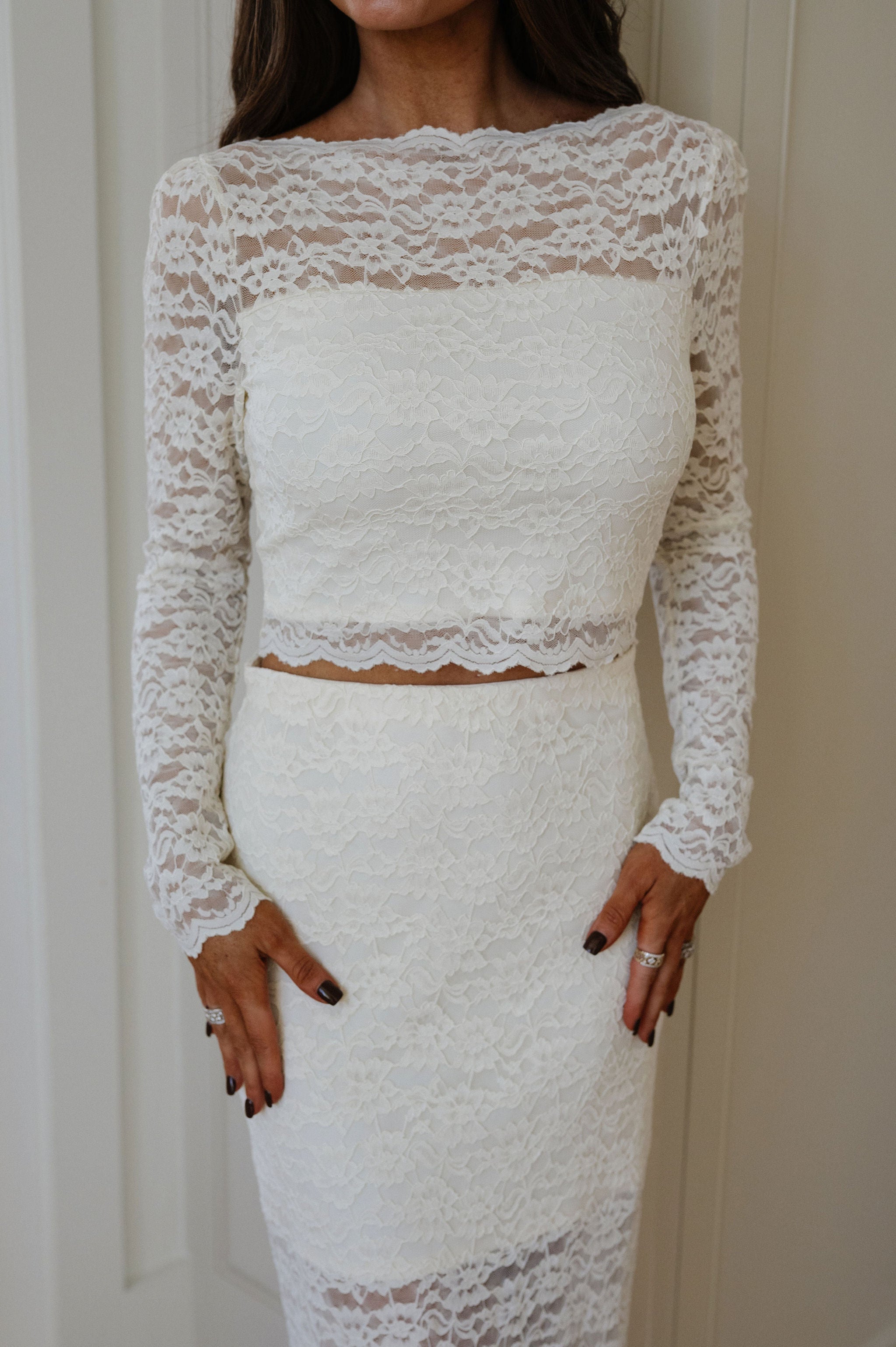 River Lace Skirt Set-Cream