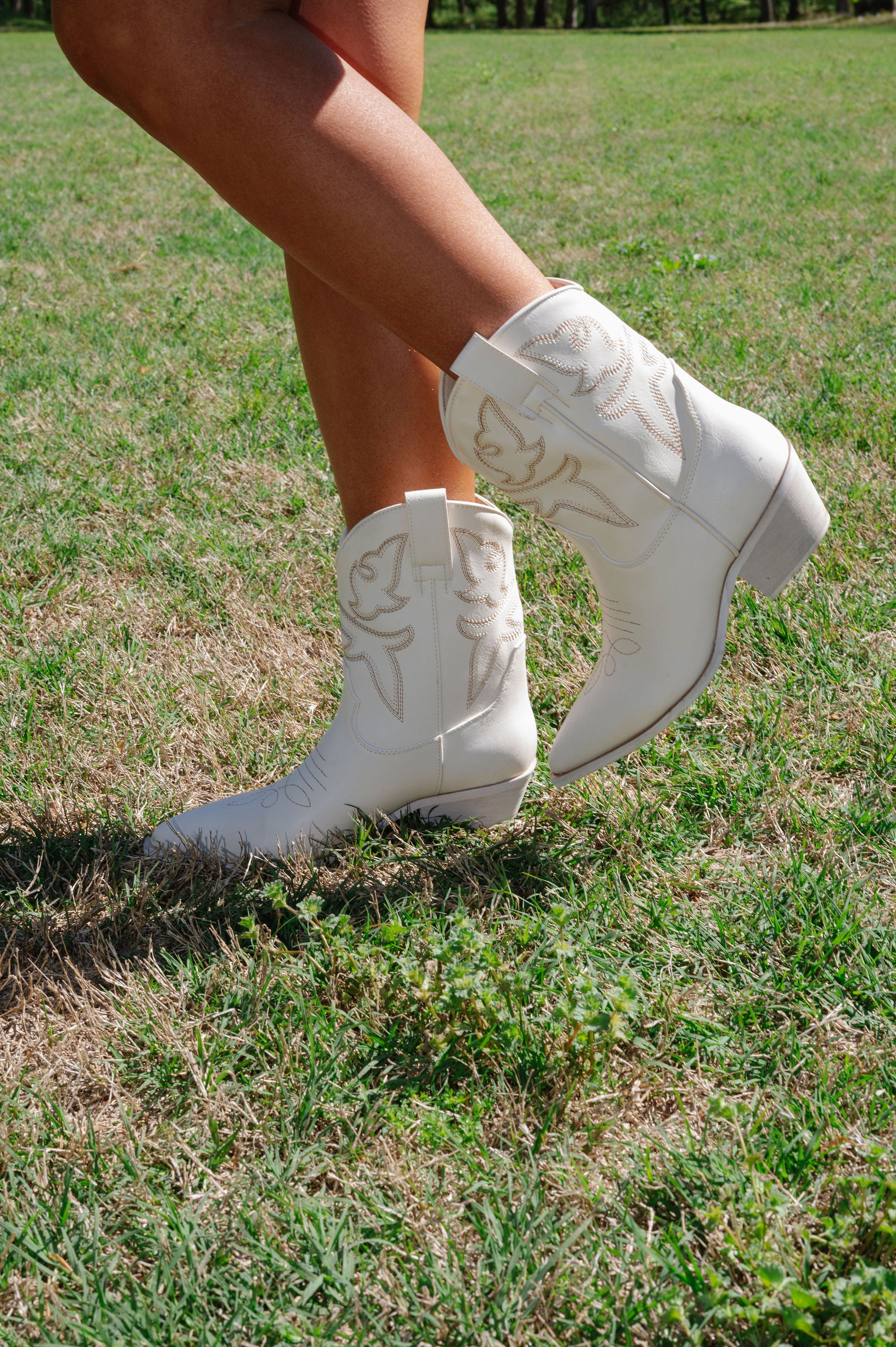 Claire Western Boots-Cream