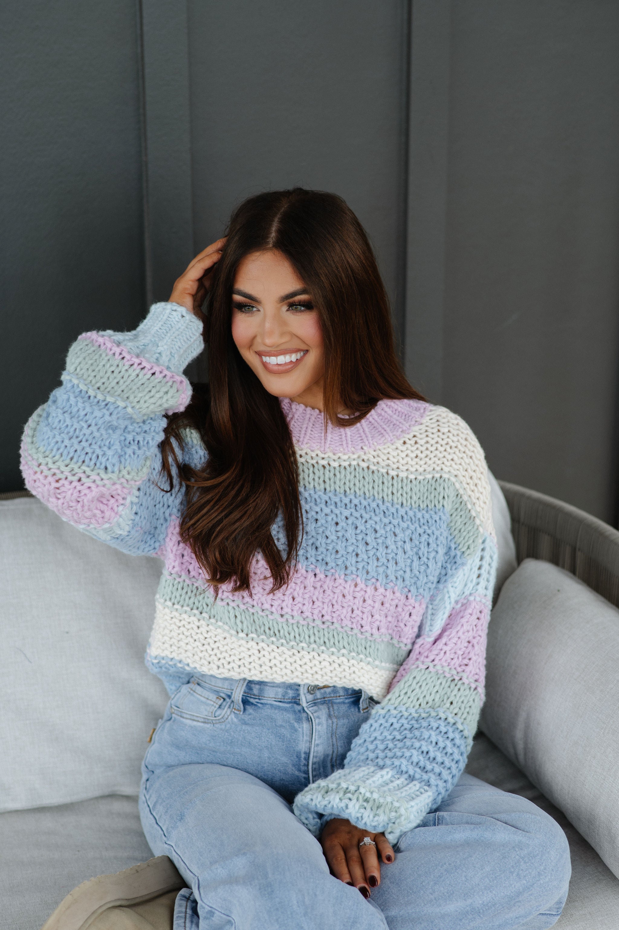 Chunky Knit Striped Sweater-Lilac