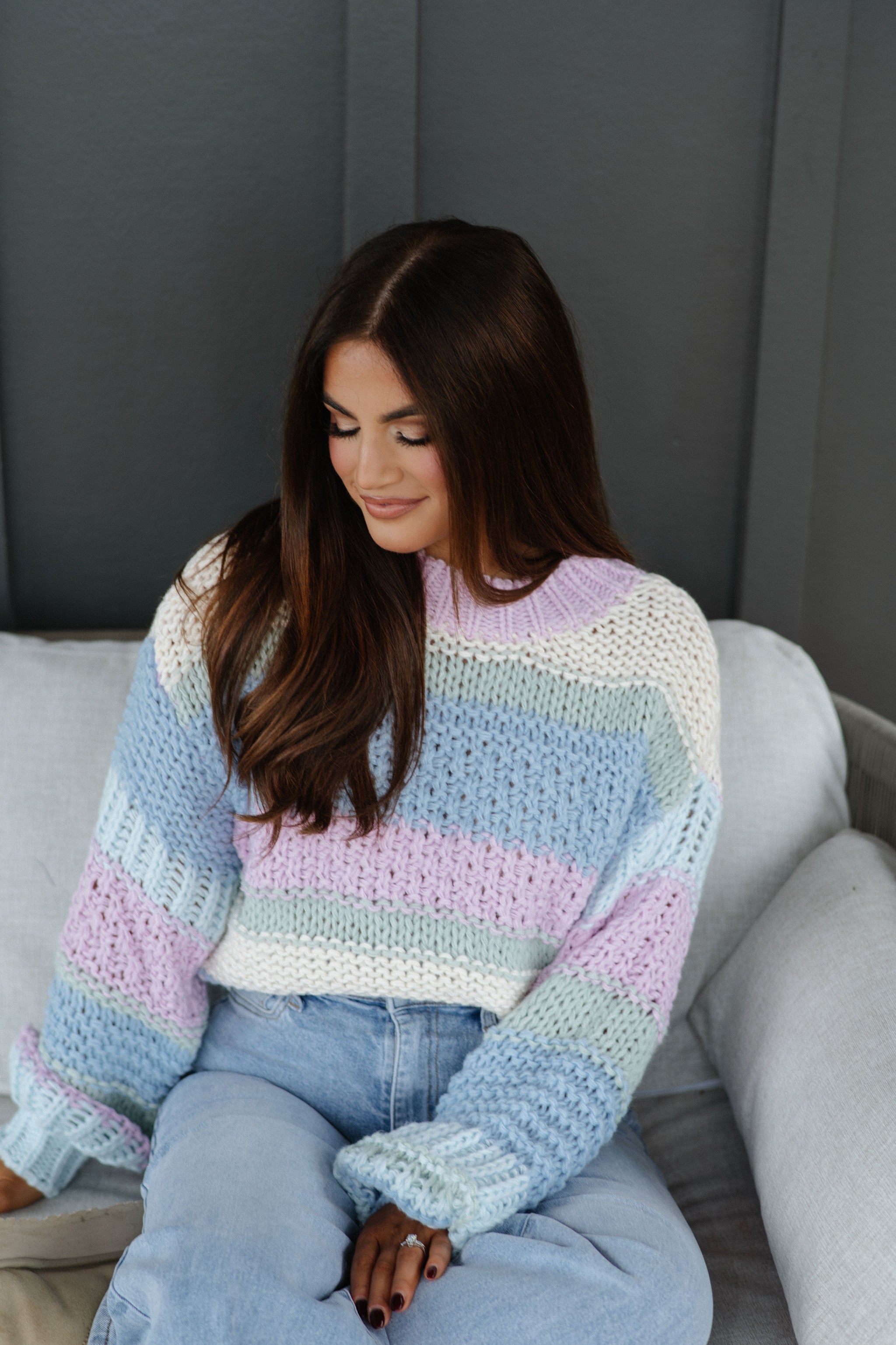 Chunky Knit Striped Sweater-Lilac
