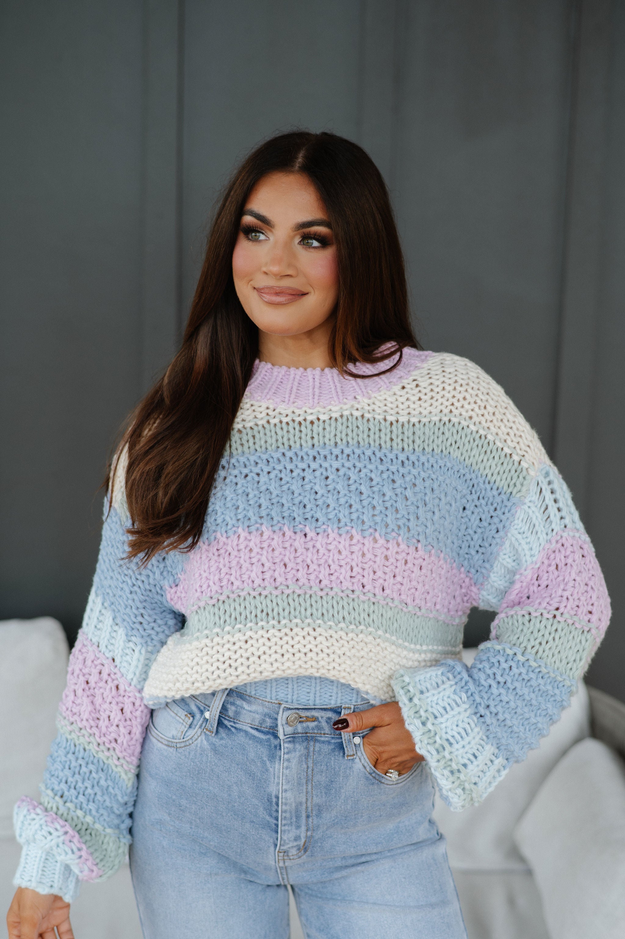 Chunky Knit Striped Sweater-Lilac