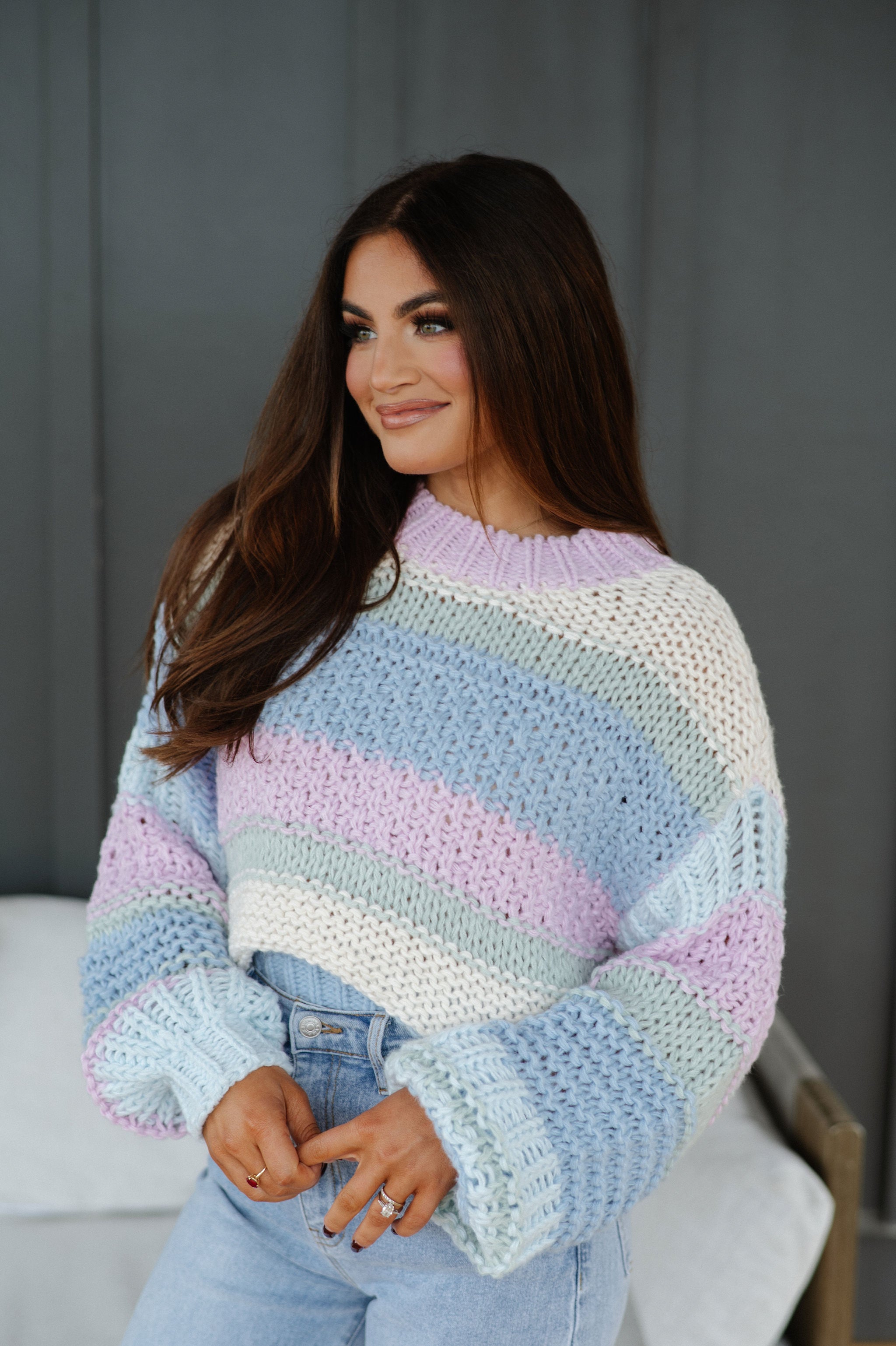 Chunky Knit Striped Sweater-Lilac