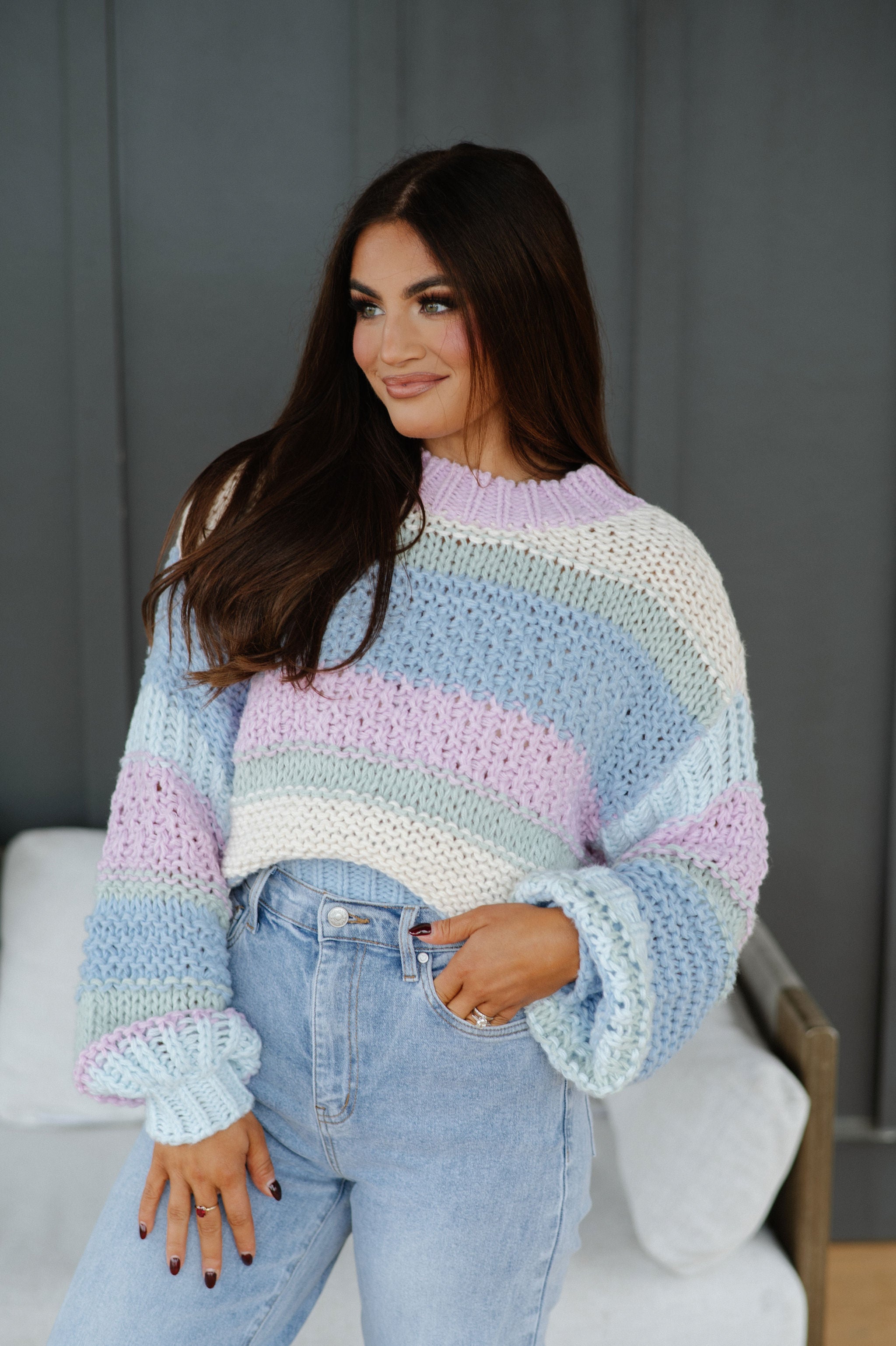 Chunky Knit Striped Sweater-Lilac