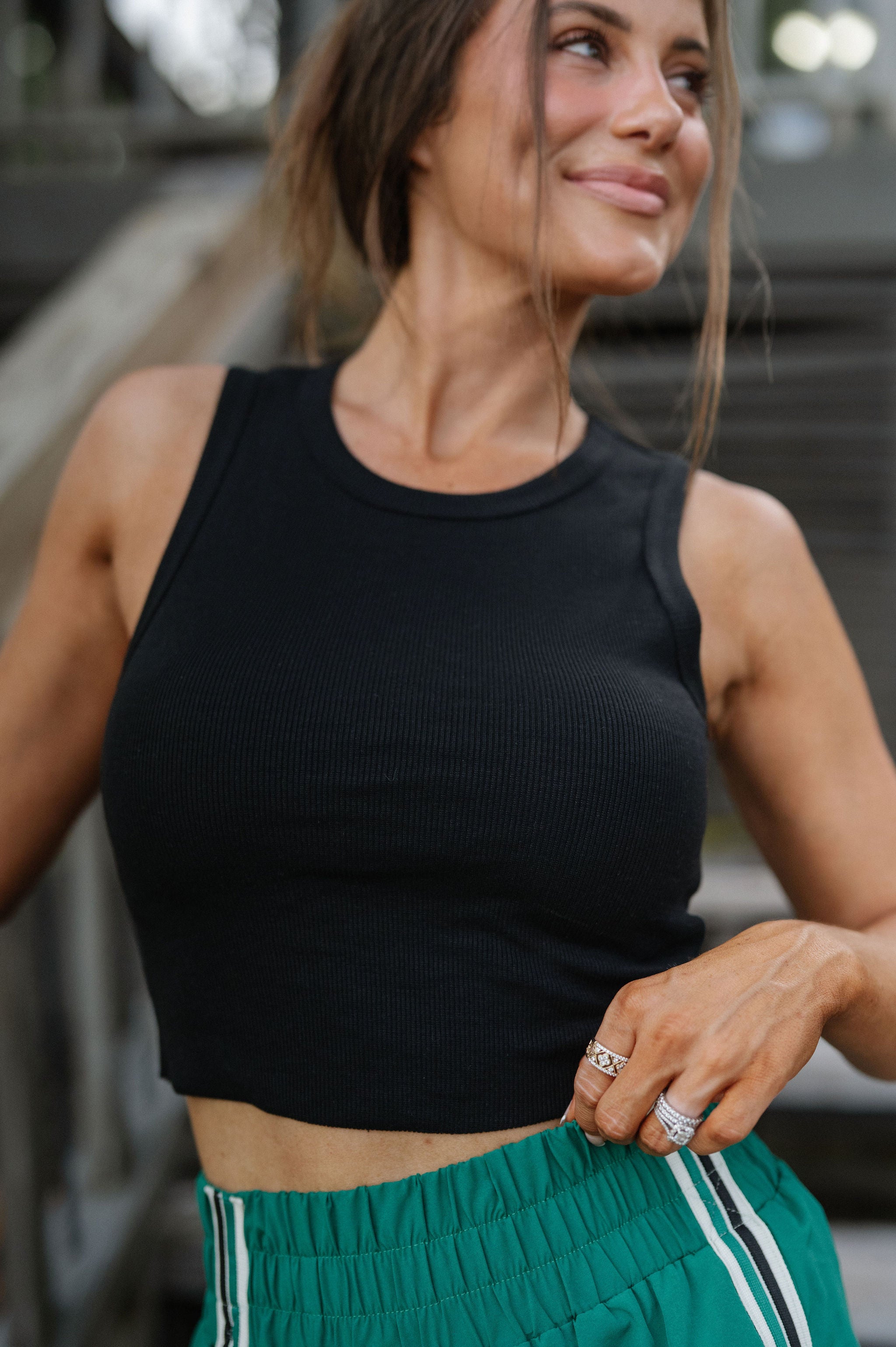 Ribbed Crop Tank-Black