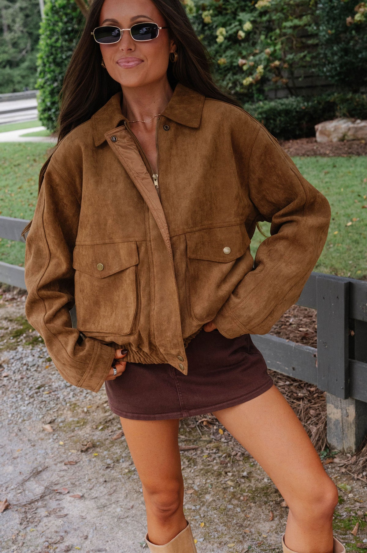 Mia Oversized Faux Suede Jacket-Camel