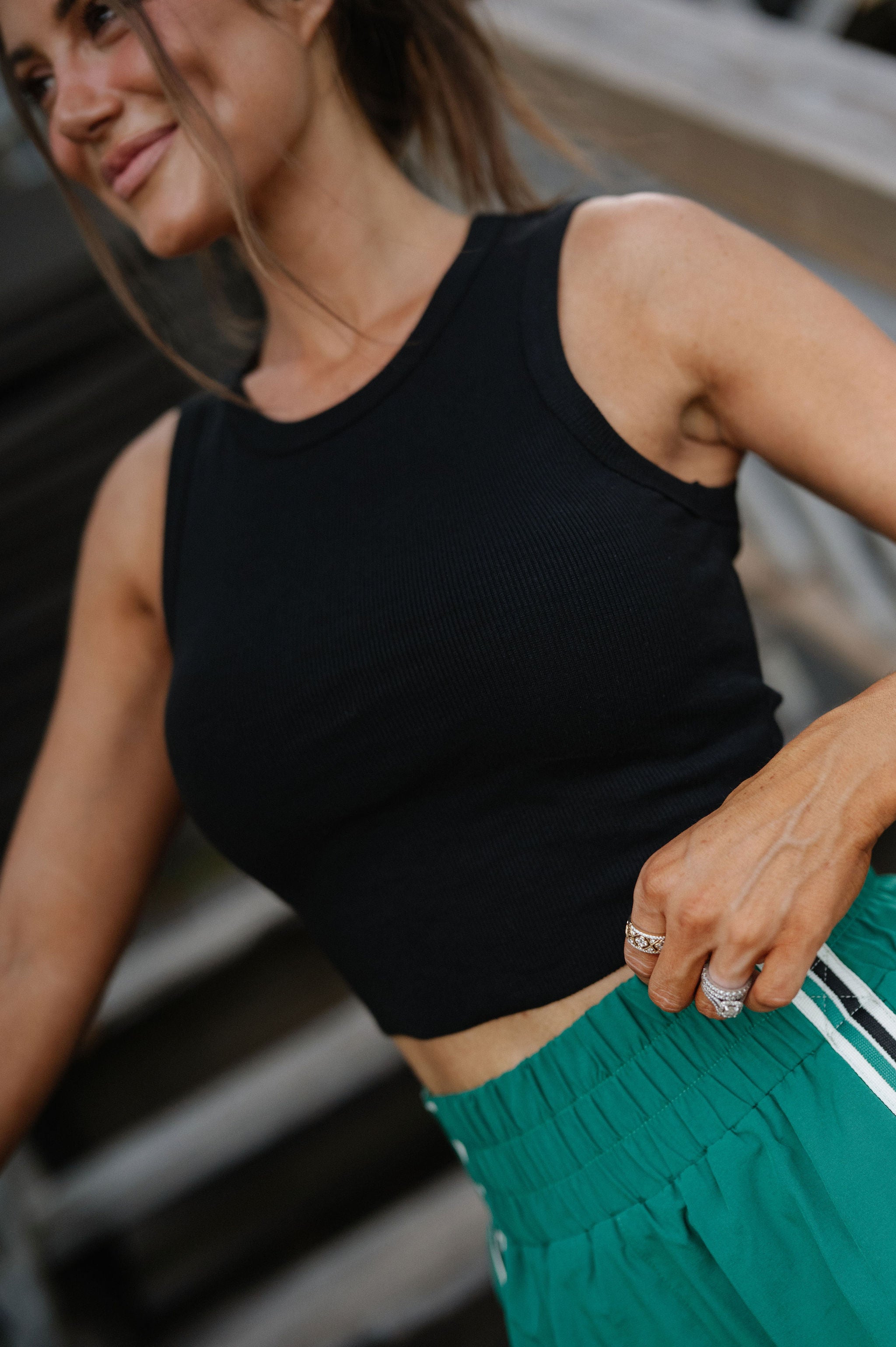 Ribbed Crop Tank-Black