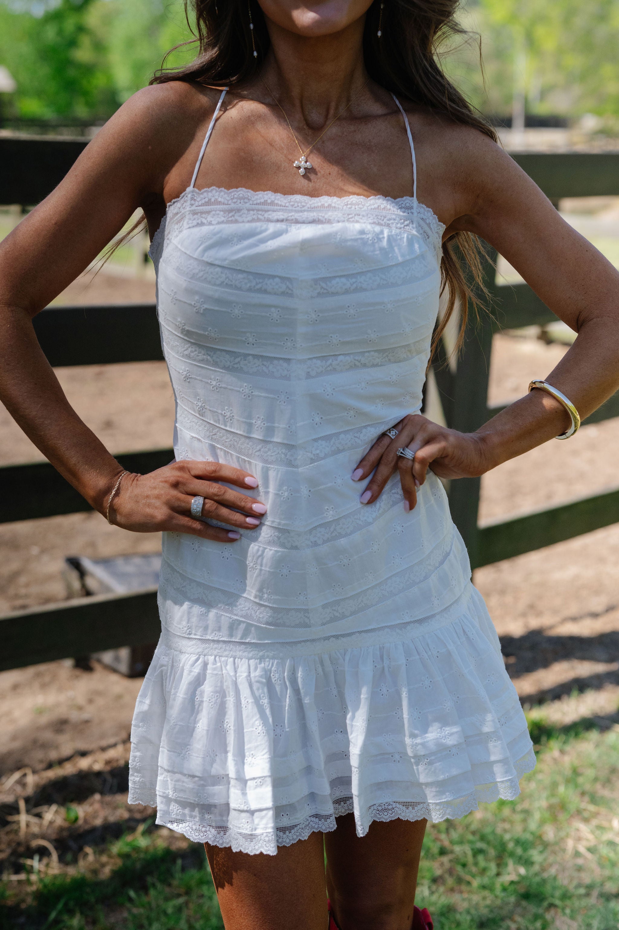 Ruthie Eyelet Lace Trim Dress-Off White