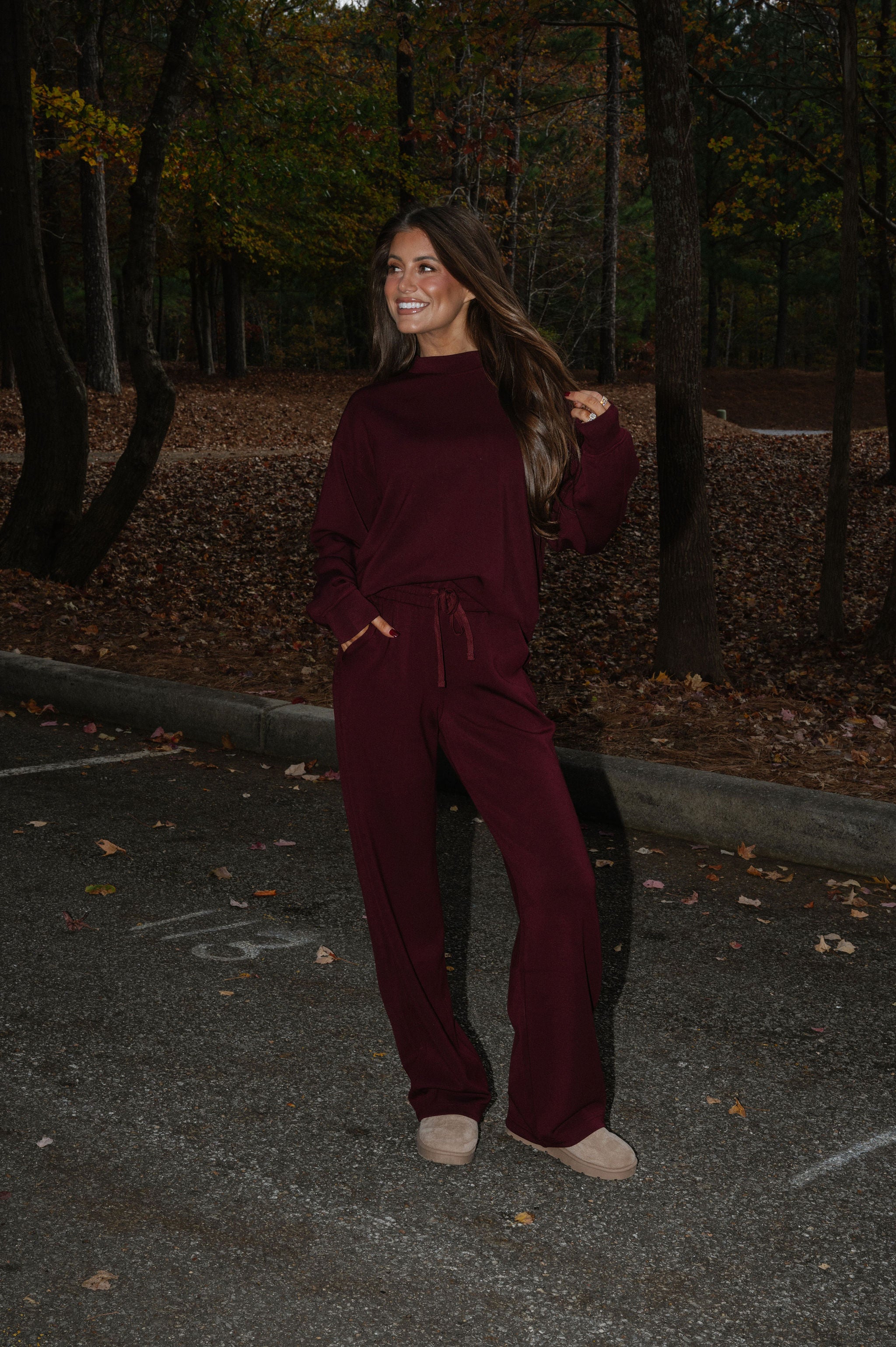 Nelson Scuba Pants Set-Dark Cherry