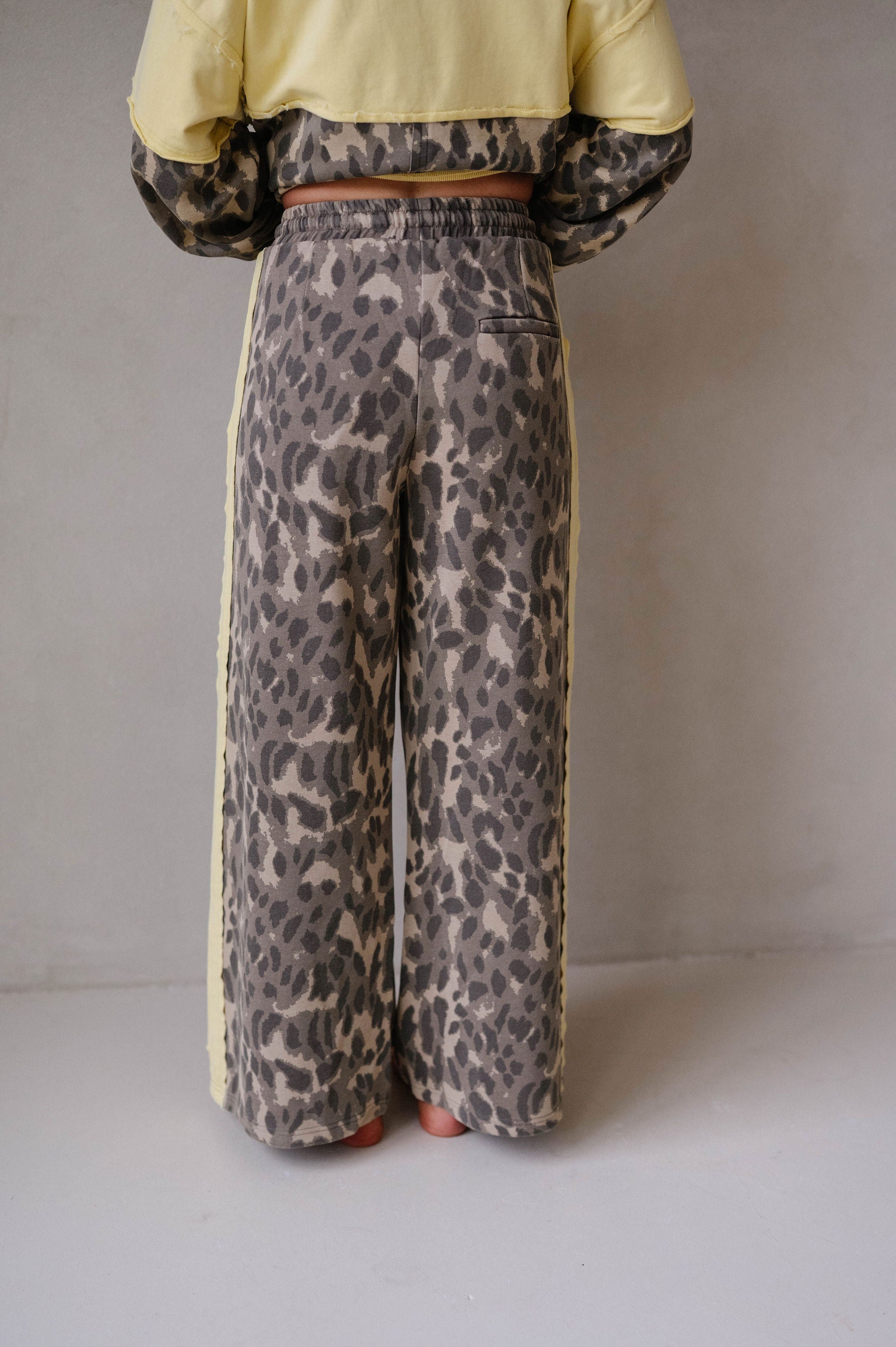Cheetah Print Wide Leg Sweatpants-Dark Olive/Honey