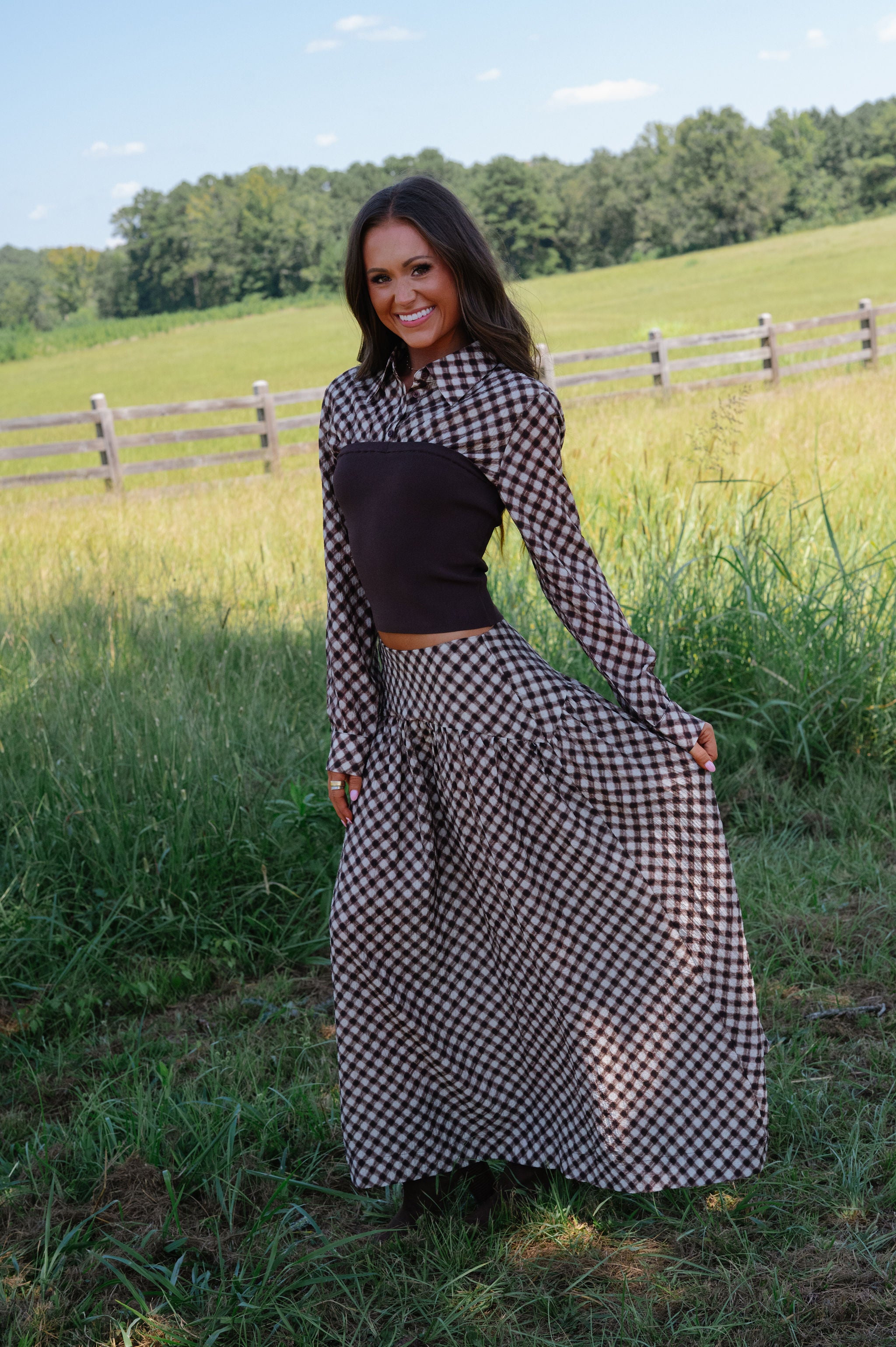Mixed Media Collared Top-Espresso