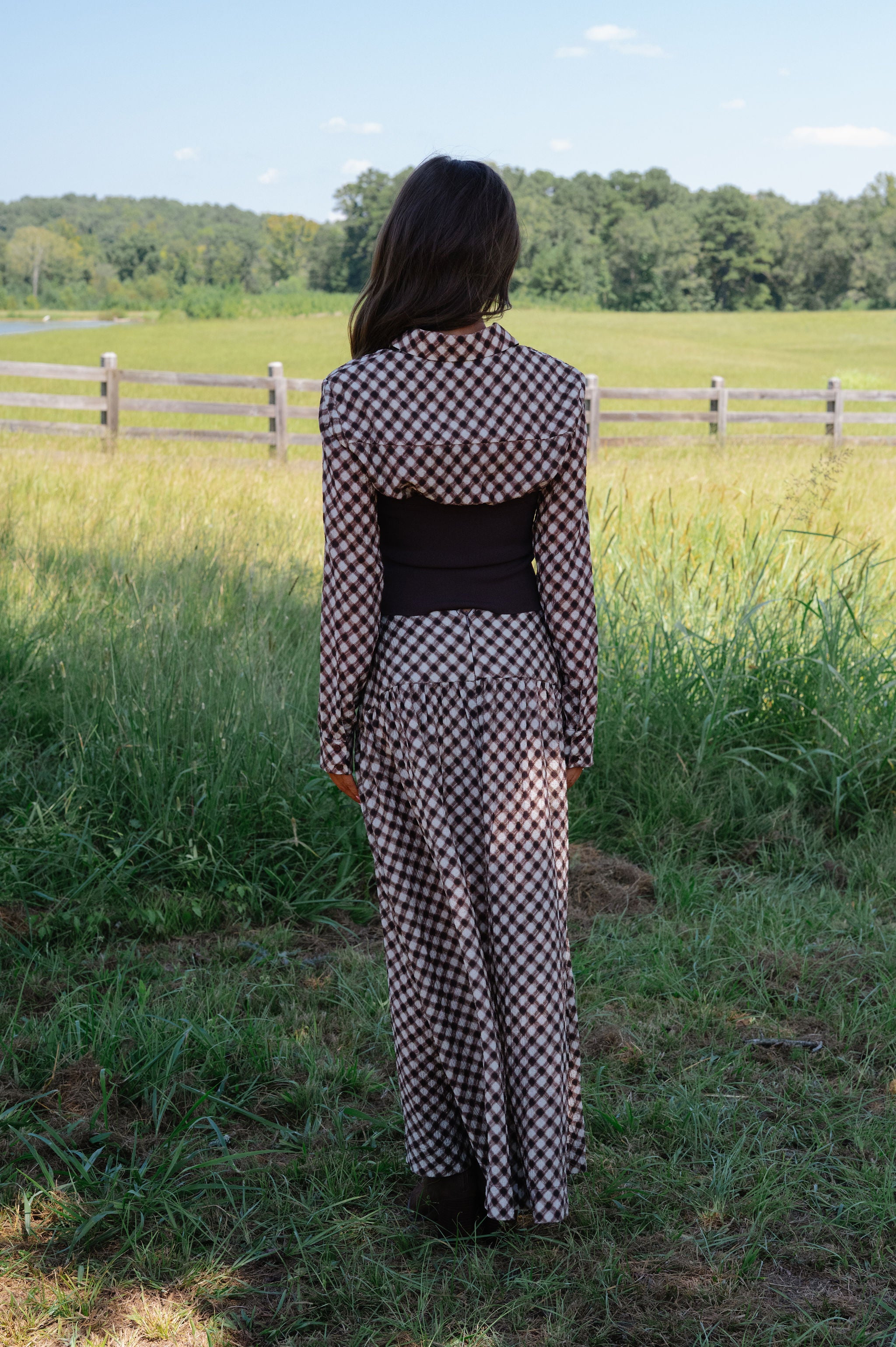 Drop Waist Plaid Skirt-Espresso