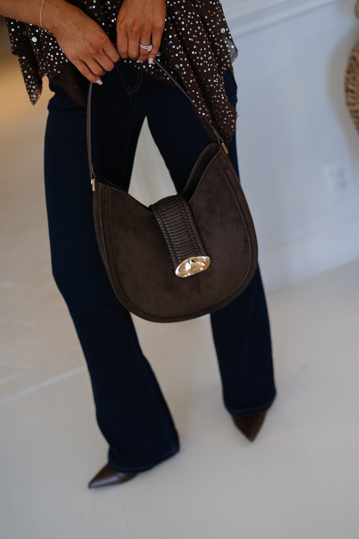 Wren Suede Shoulder Bag-Coffee