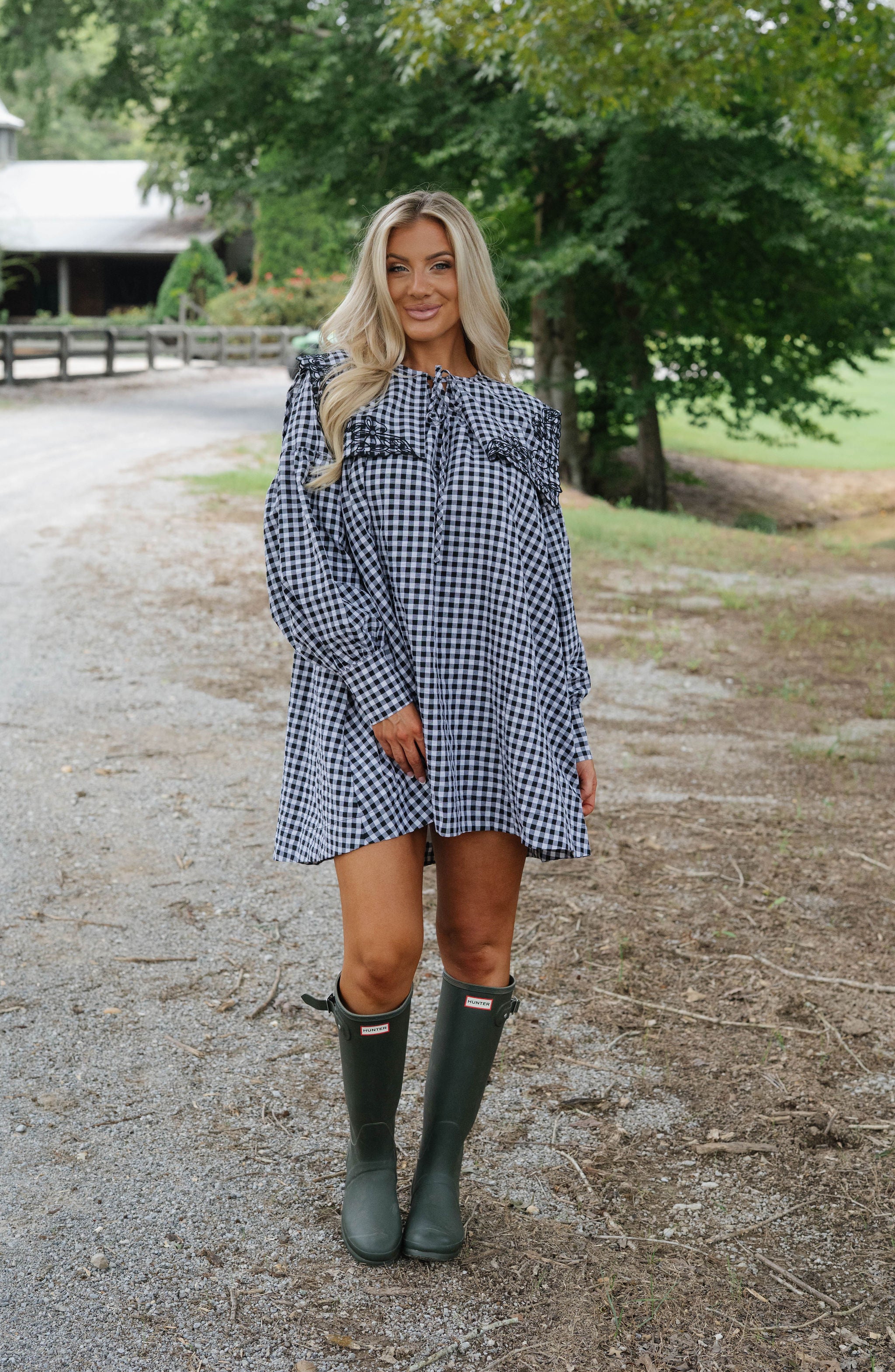 Aspen Gingham Babydoll Dress-Black