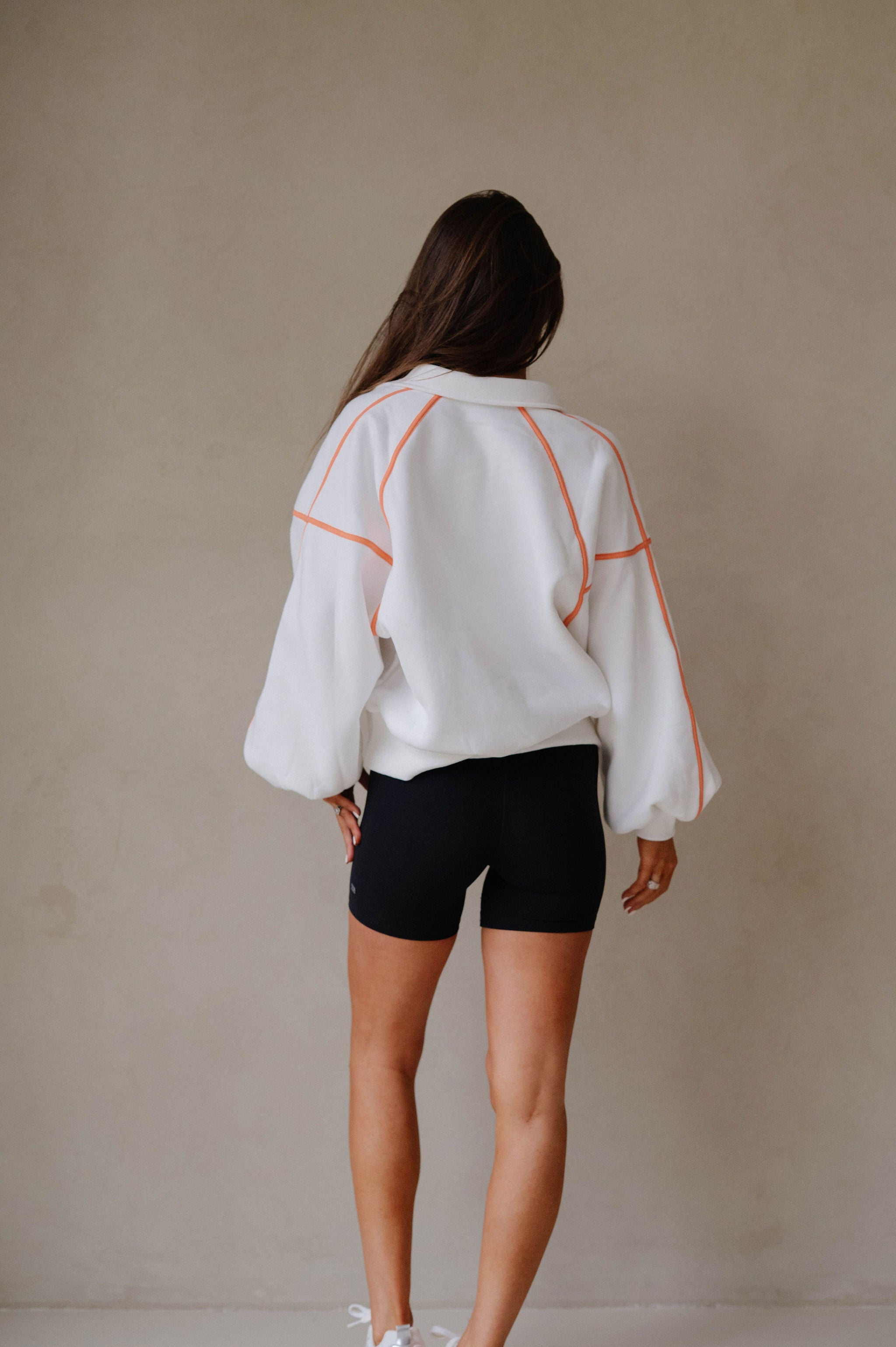 Alexa Contrast Piping Pullover-White/Orange