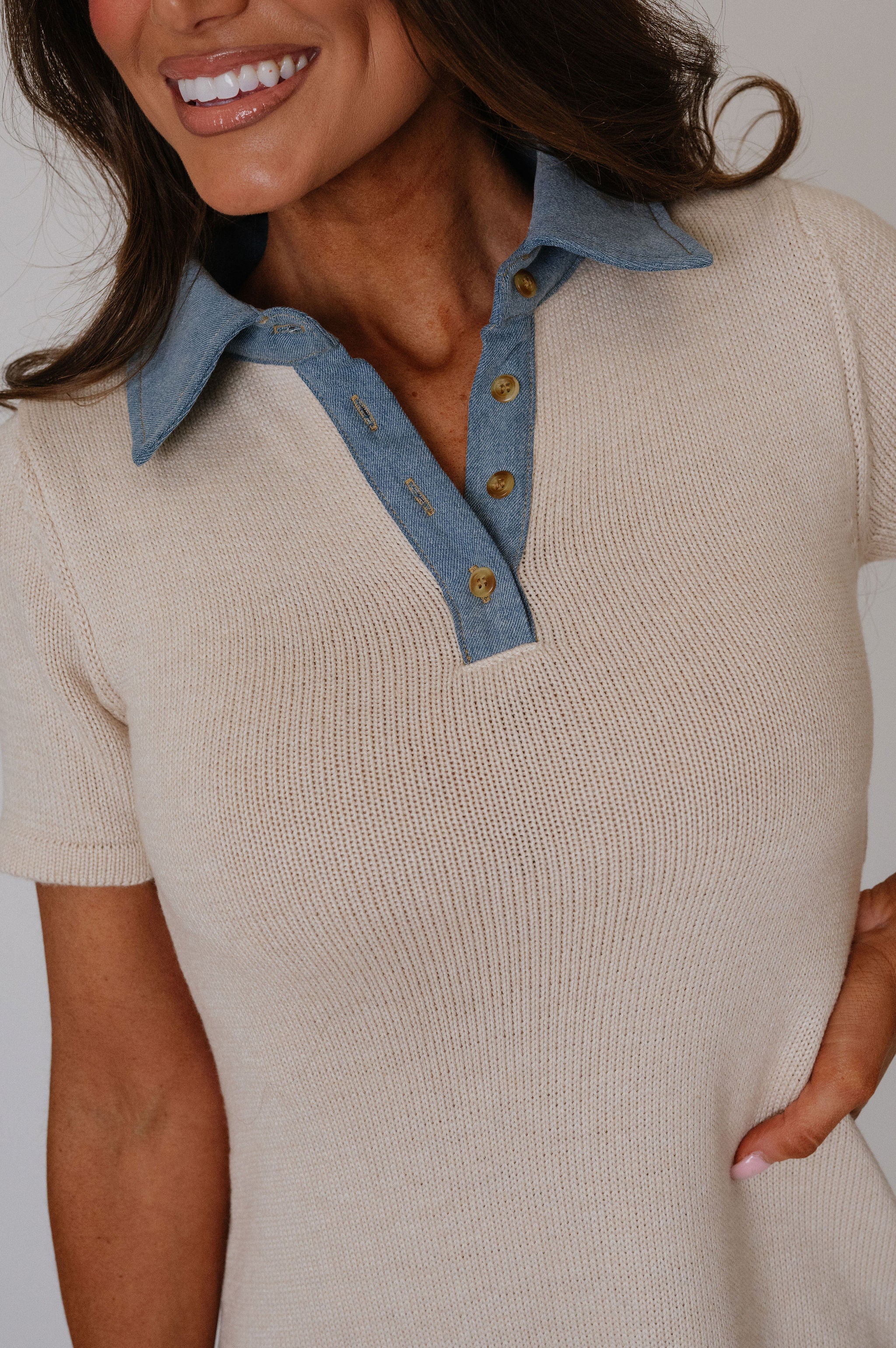 Collared Sweater Knit Maxi Dress-Cream