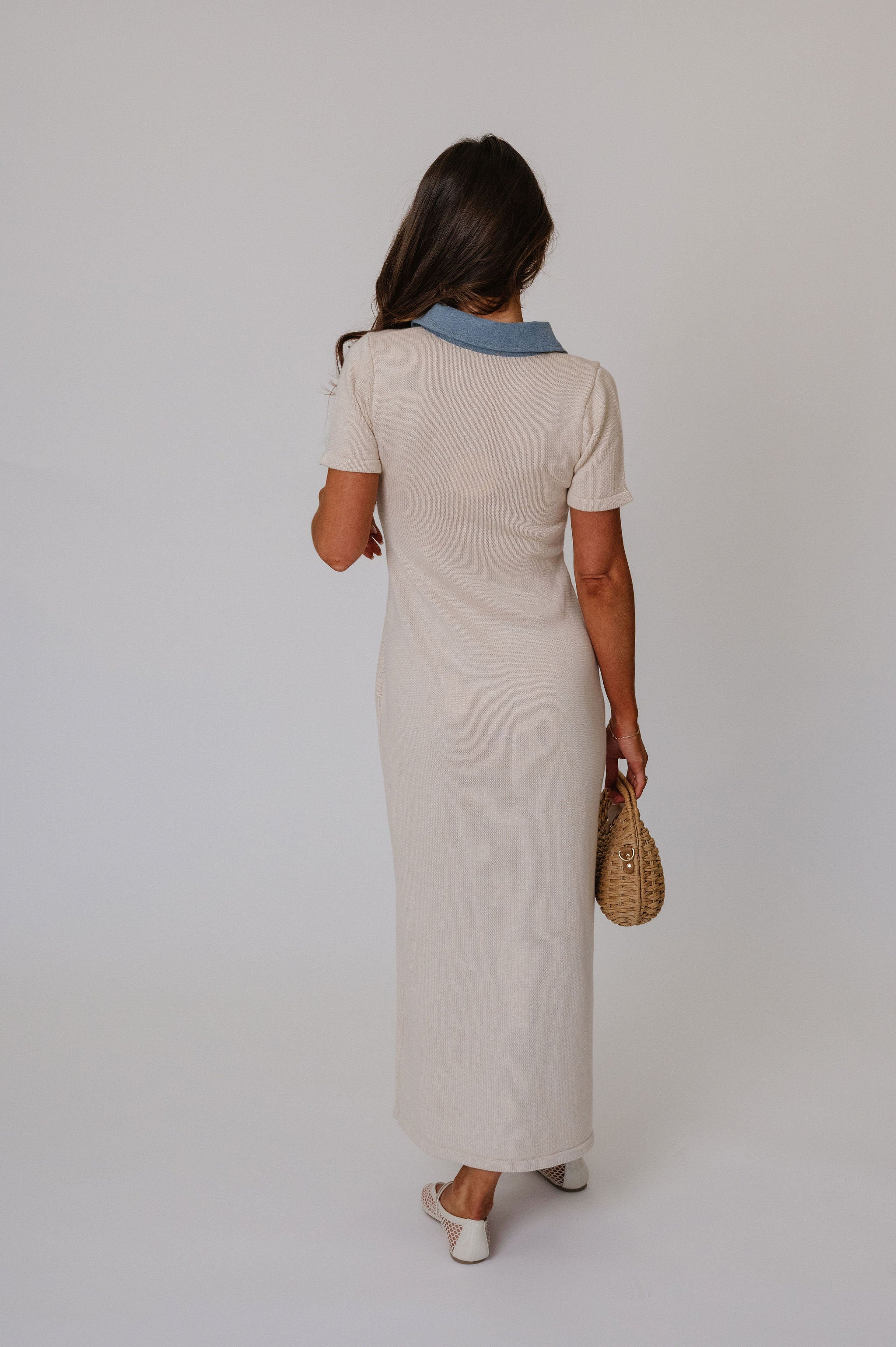 Collared Sweater Knit Maxi Dress-Cream