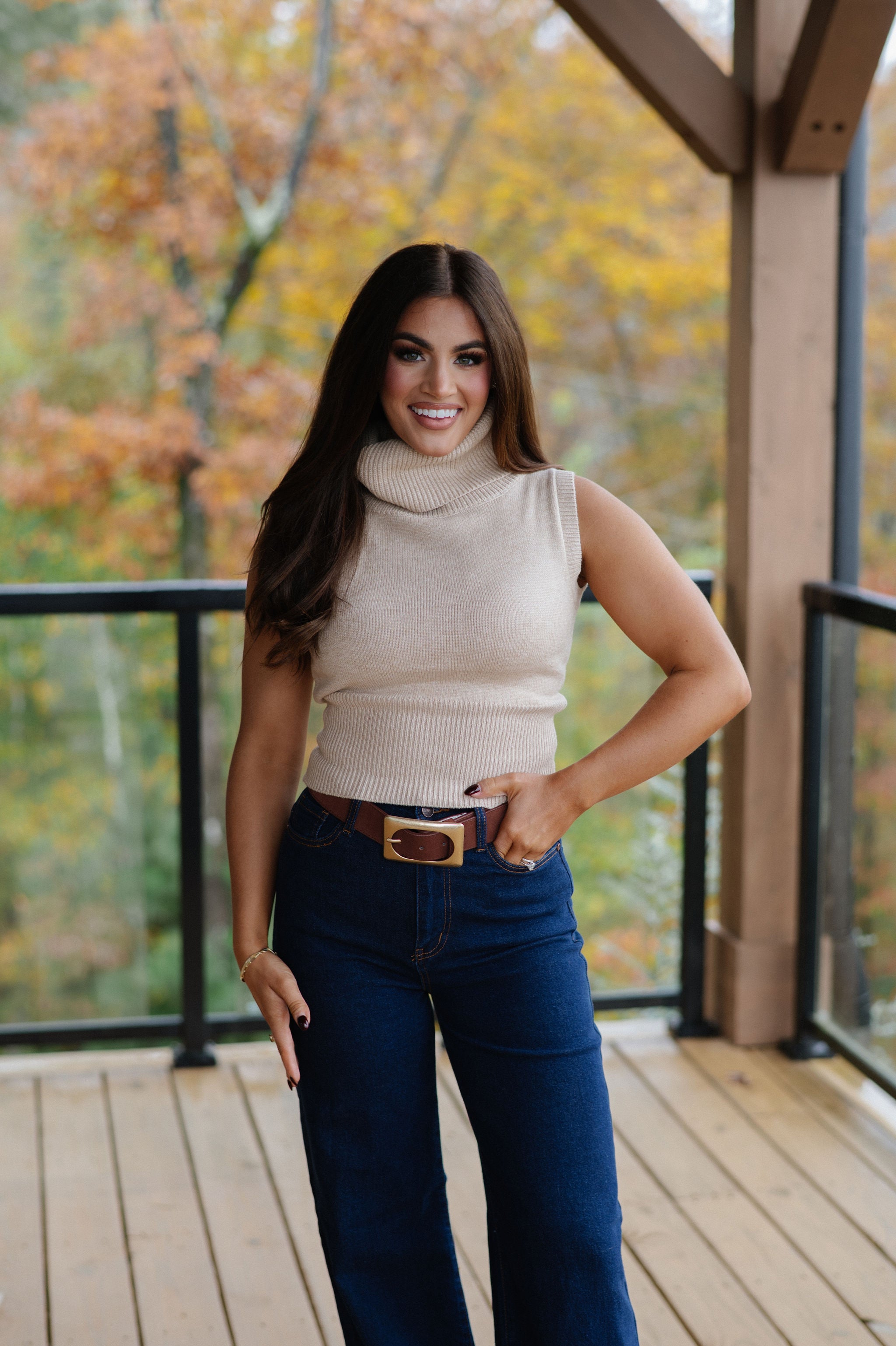 Rubie Sleeveless Turtleneck-Beige