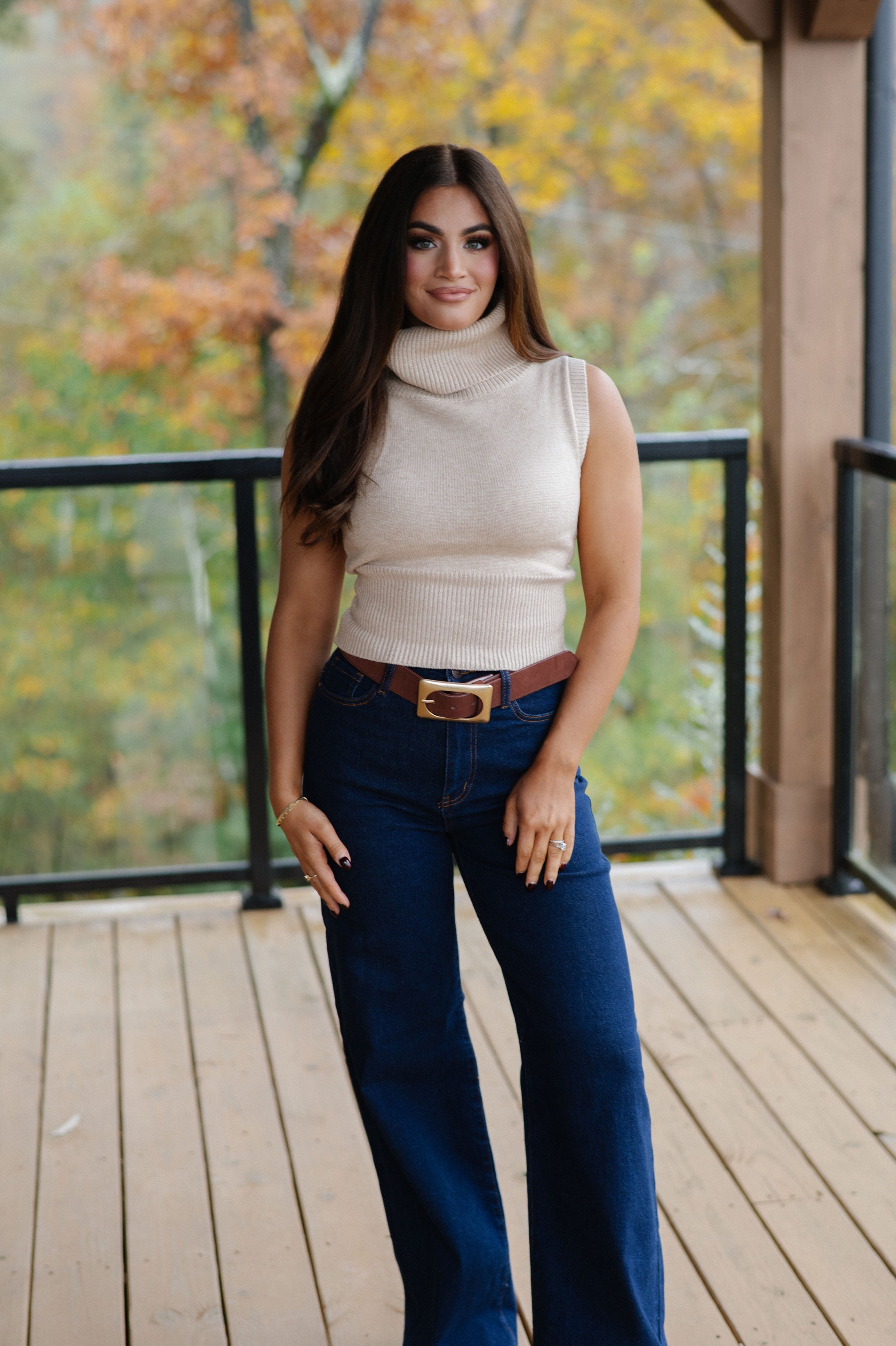 Rubie Sleeveless Turtleneck-Beige