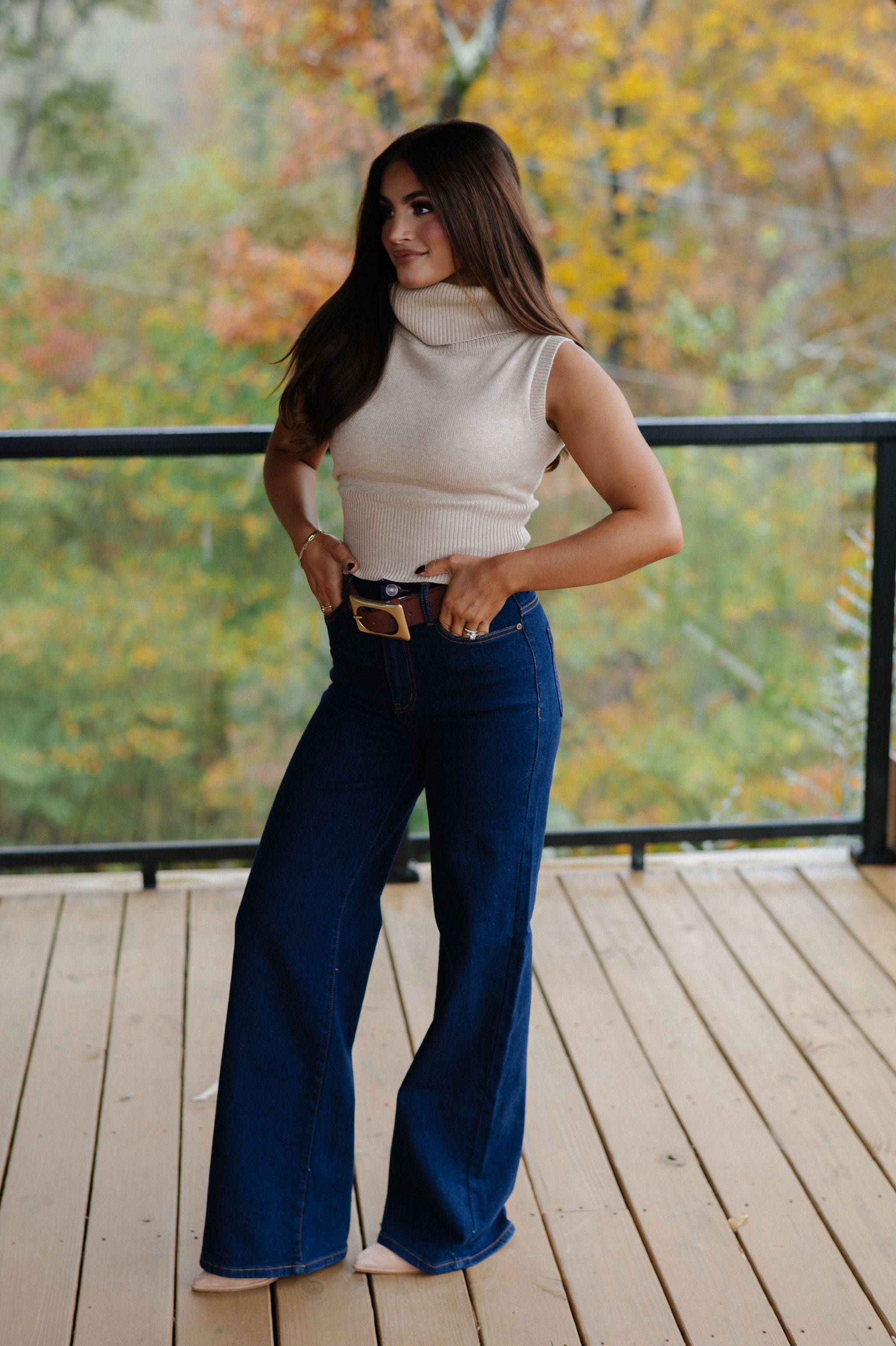 Rubie Sleeveless Turtleneck-Beige