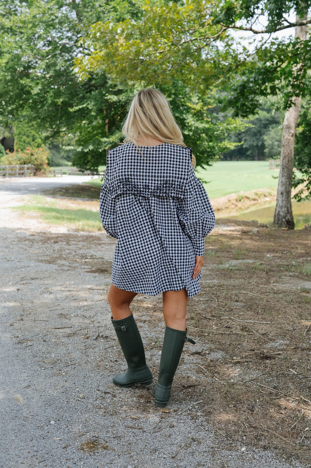 Aspen Gingham Babydoll Dress-Black