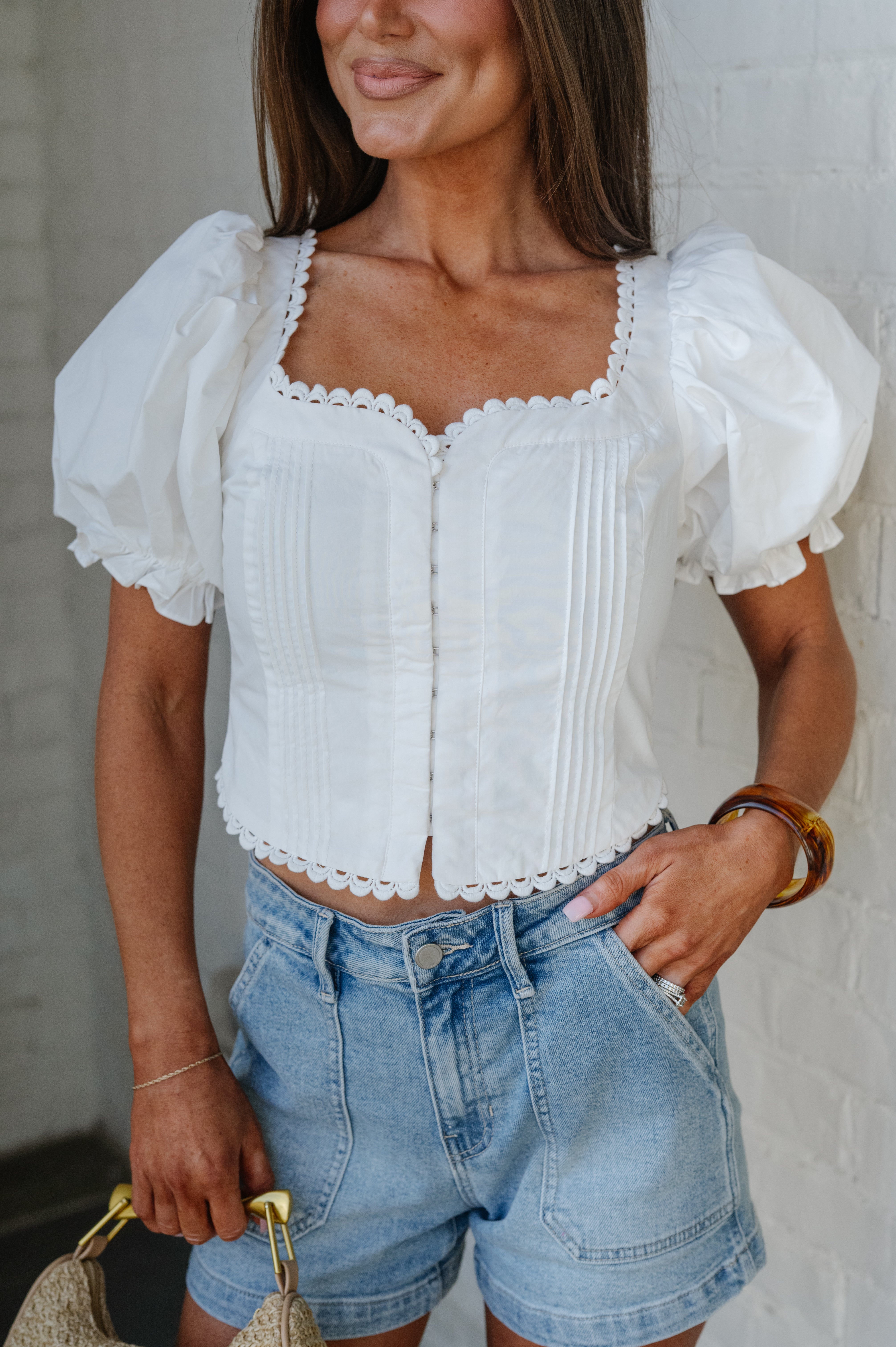 Clara Scalloped Lace Trim Top-Off White