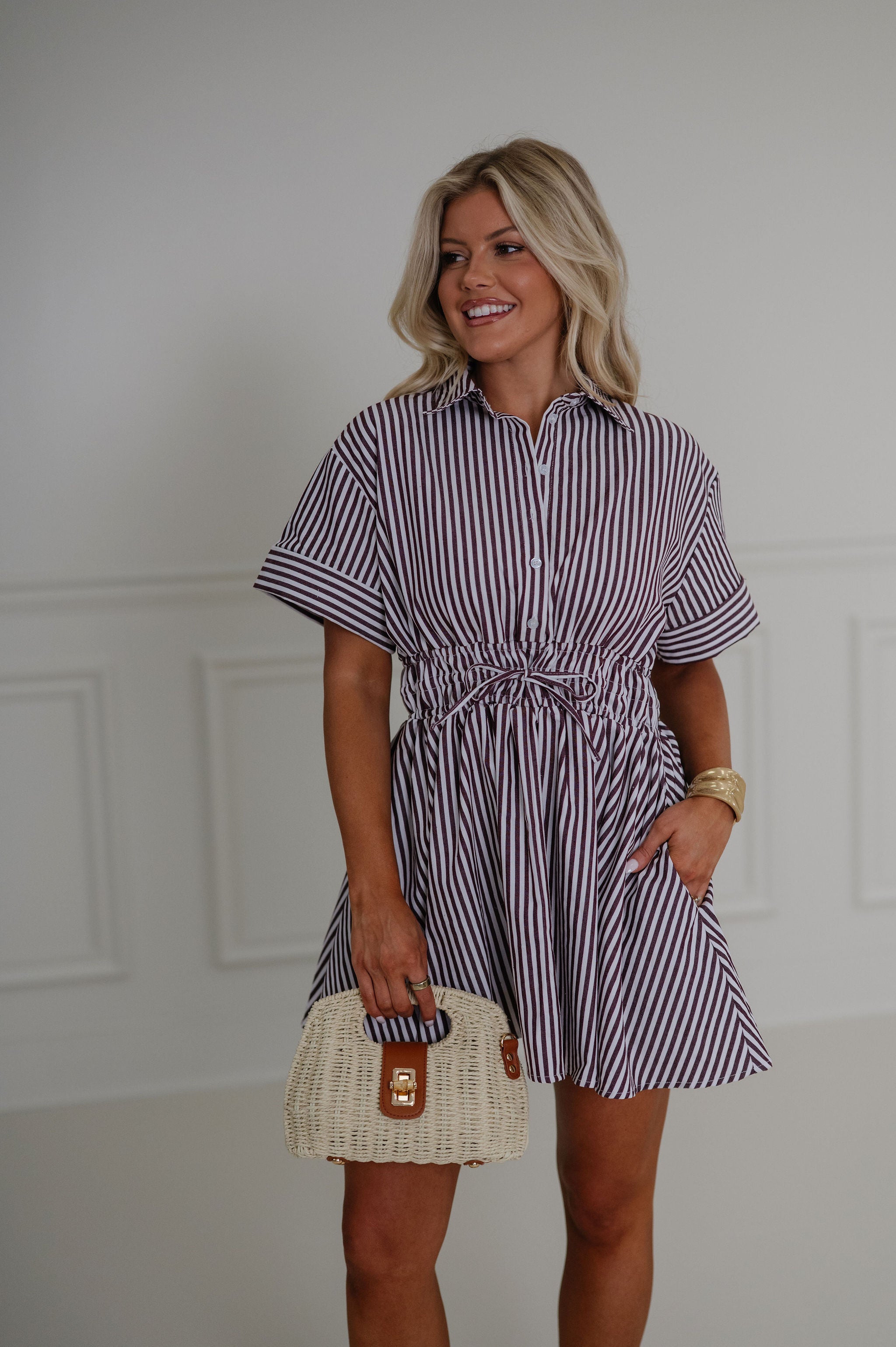 Holly Collared Mini Dress-Brown