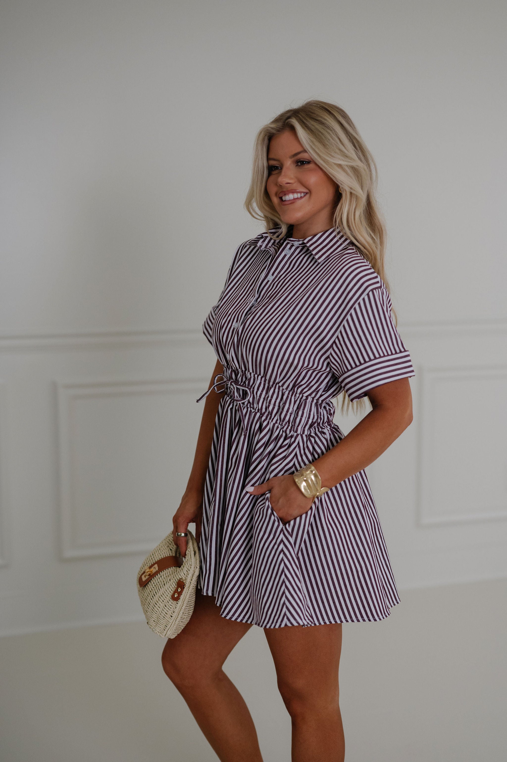 Holly Collared Mini Dress-Brown