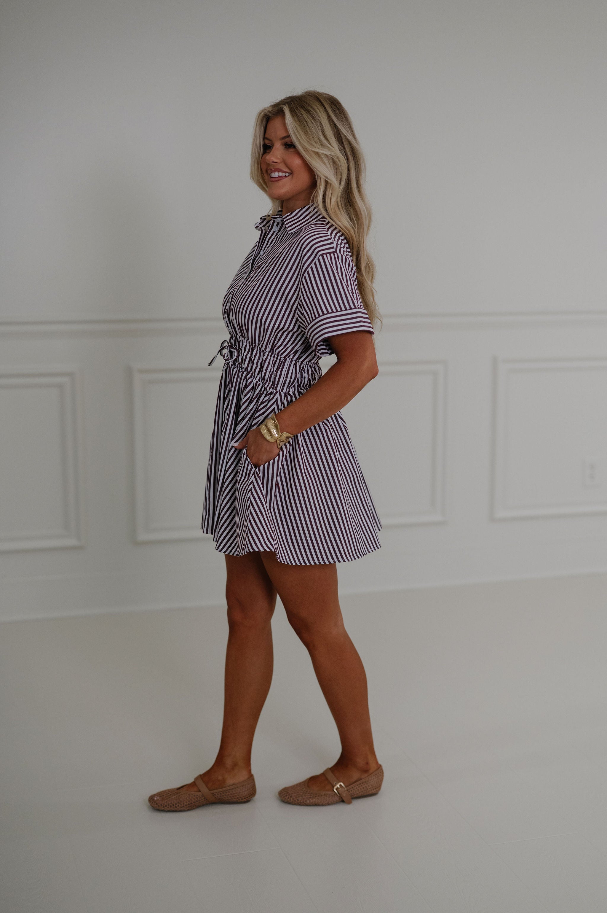 Holly Collared Mini Dress-Brown