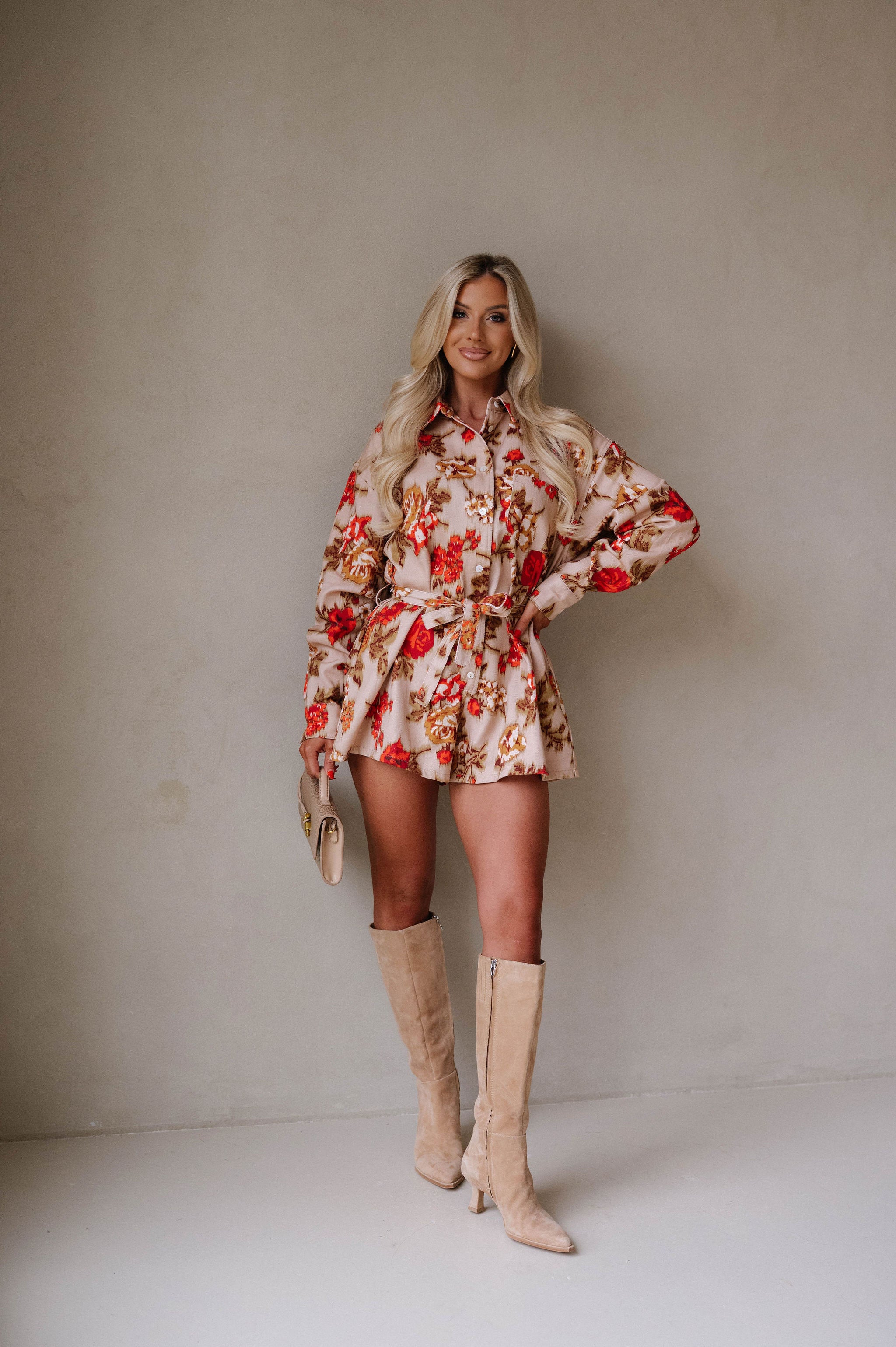 Kenny Romper-Taupe/Red