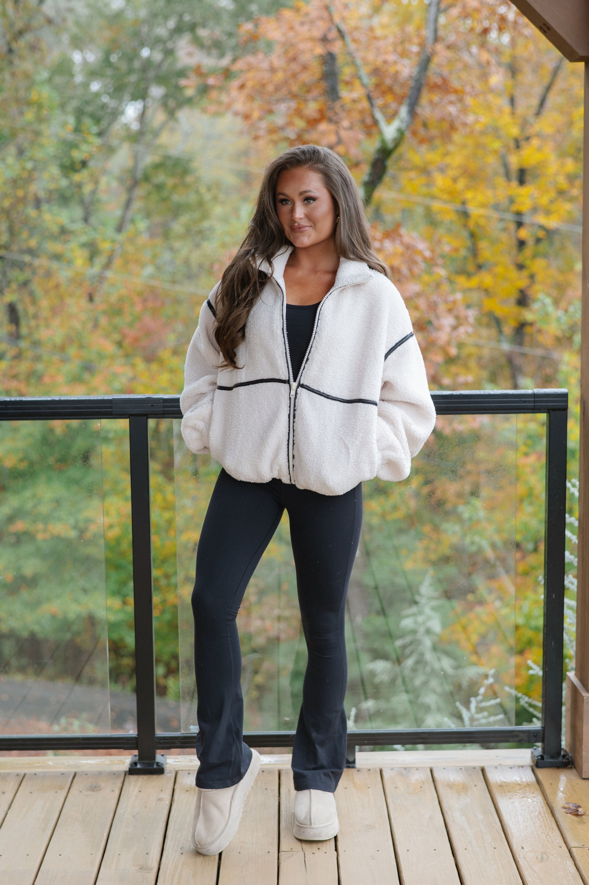 Bennie Leather Trimmed Jacket-Cream