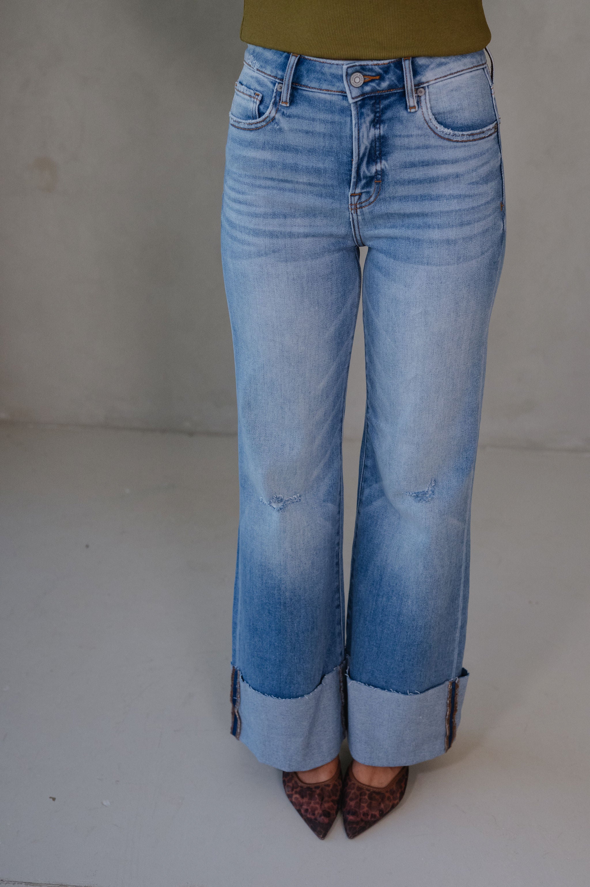 High Rise Cuffed Flare Jean-Medium