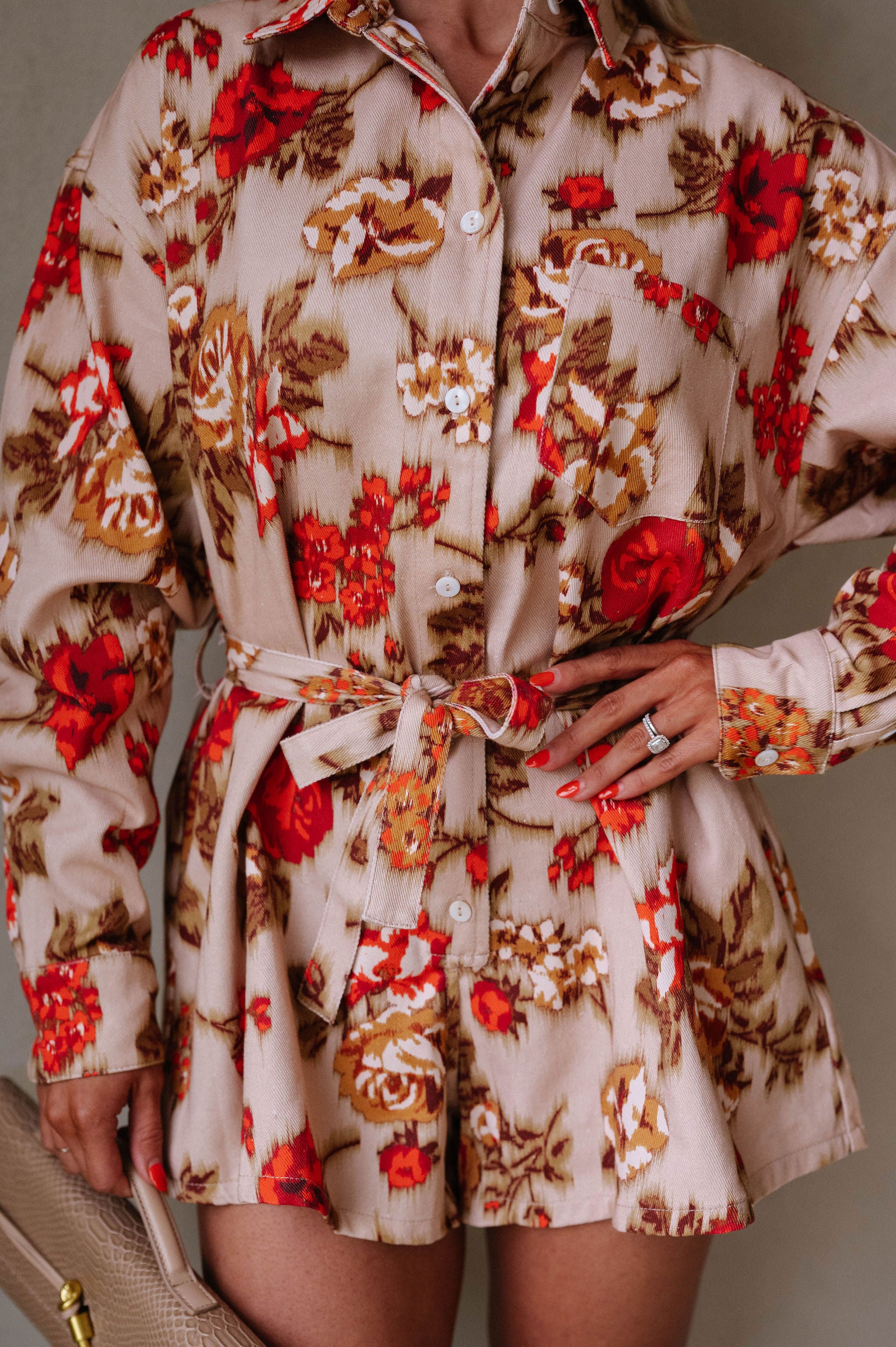 Kenny Romper-Taupe/Red