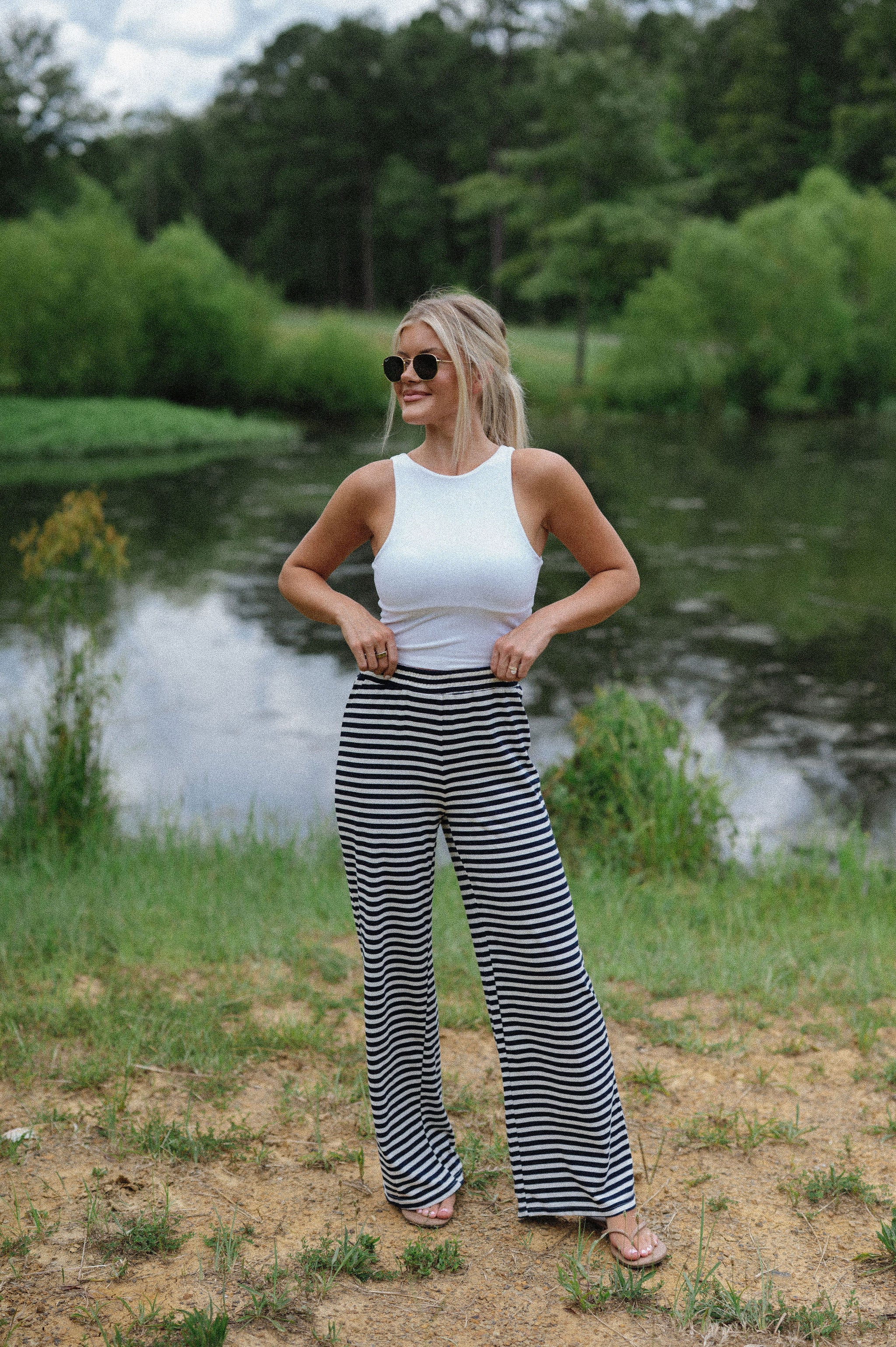 Bennett Striped Pants- Navy