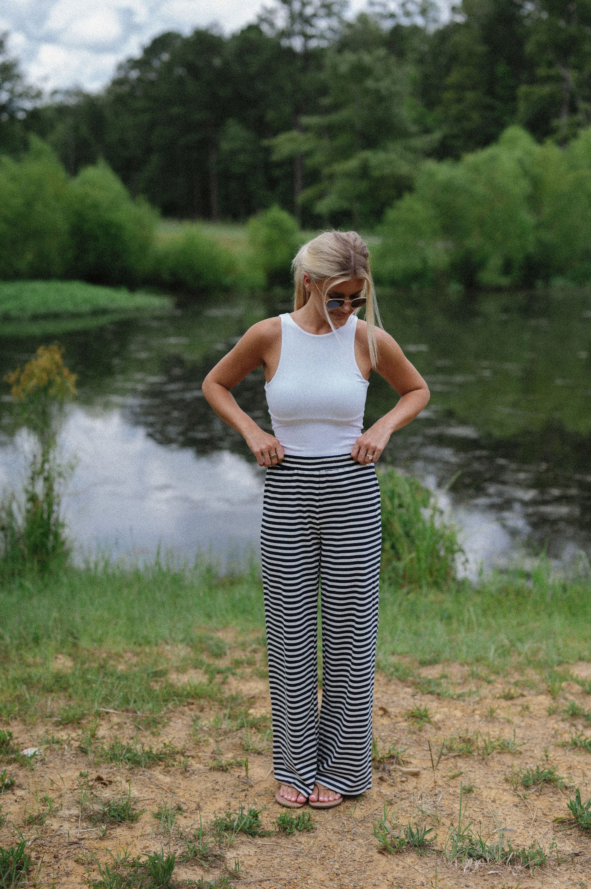 Bennett Striped Pants- Navy