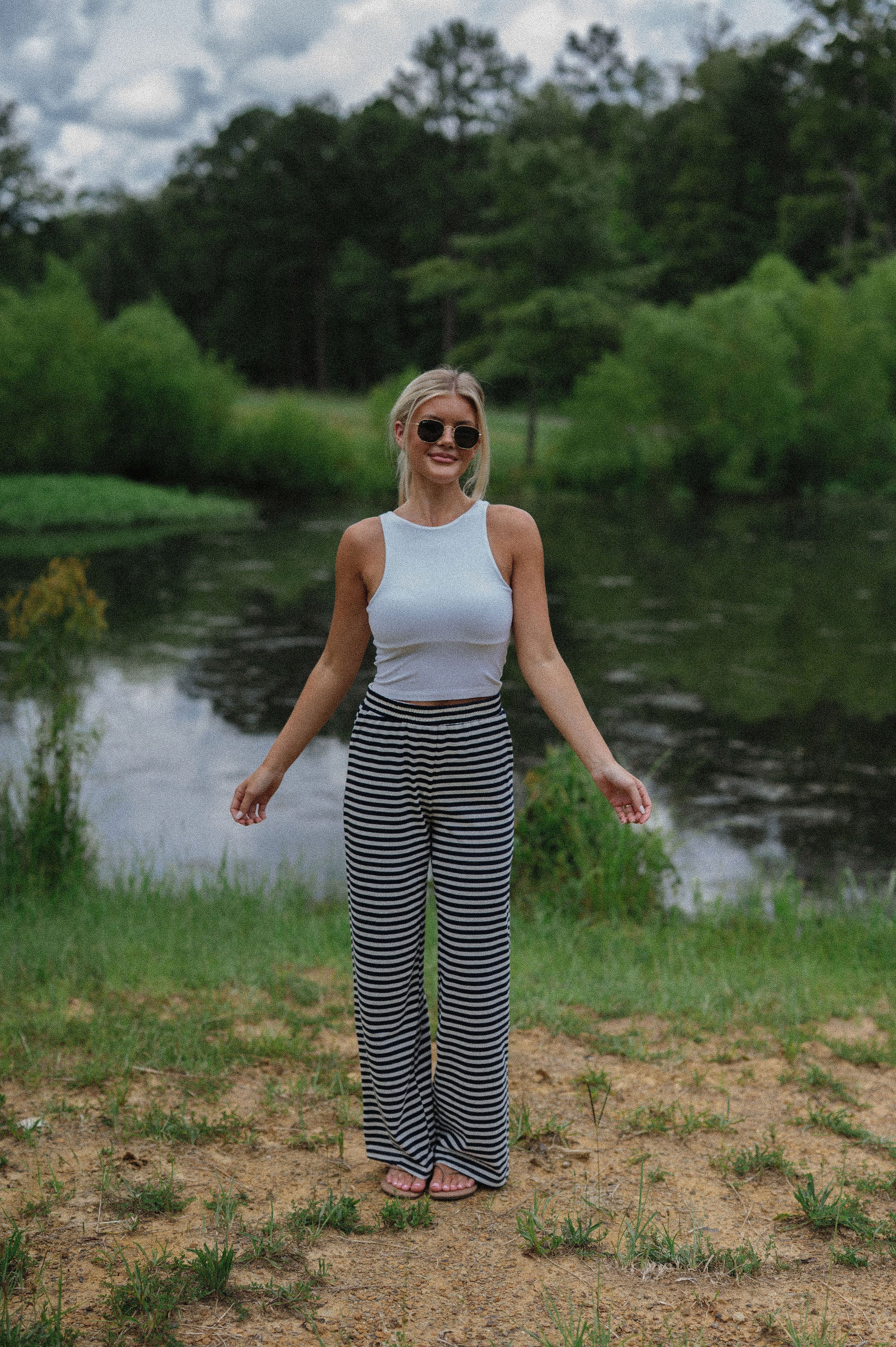 Bennett Striped Pants- Navy