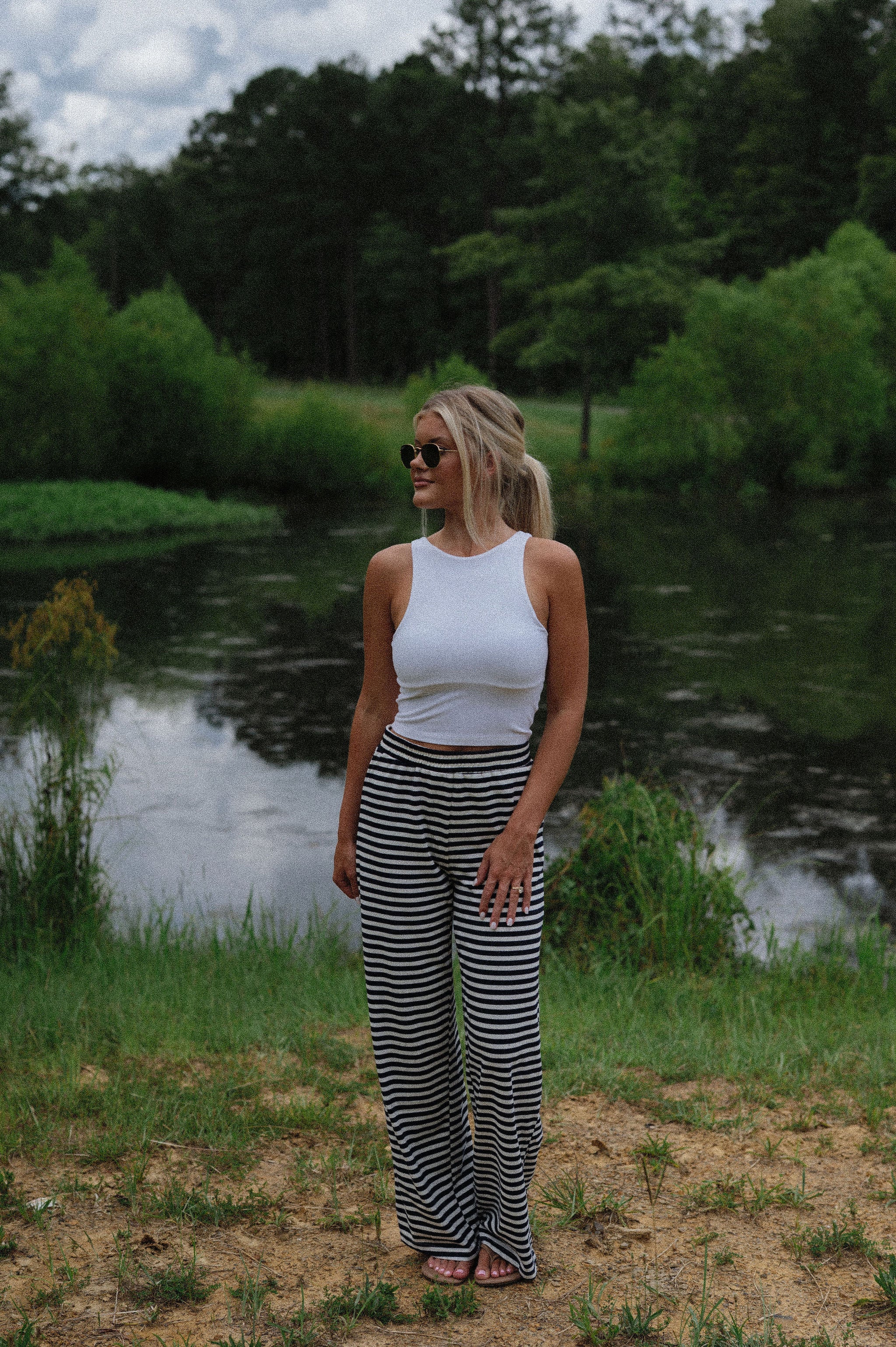 Bennett Striped Pants- Navy