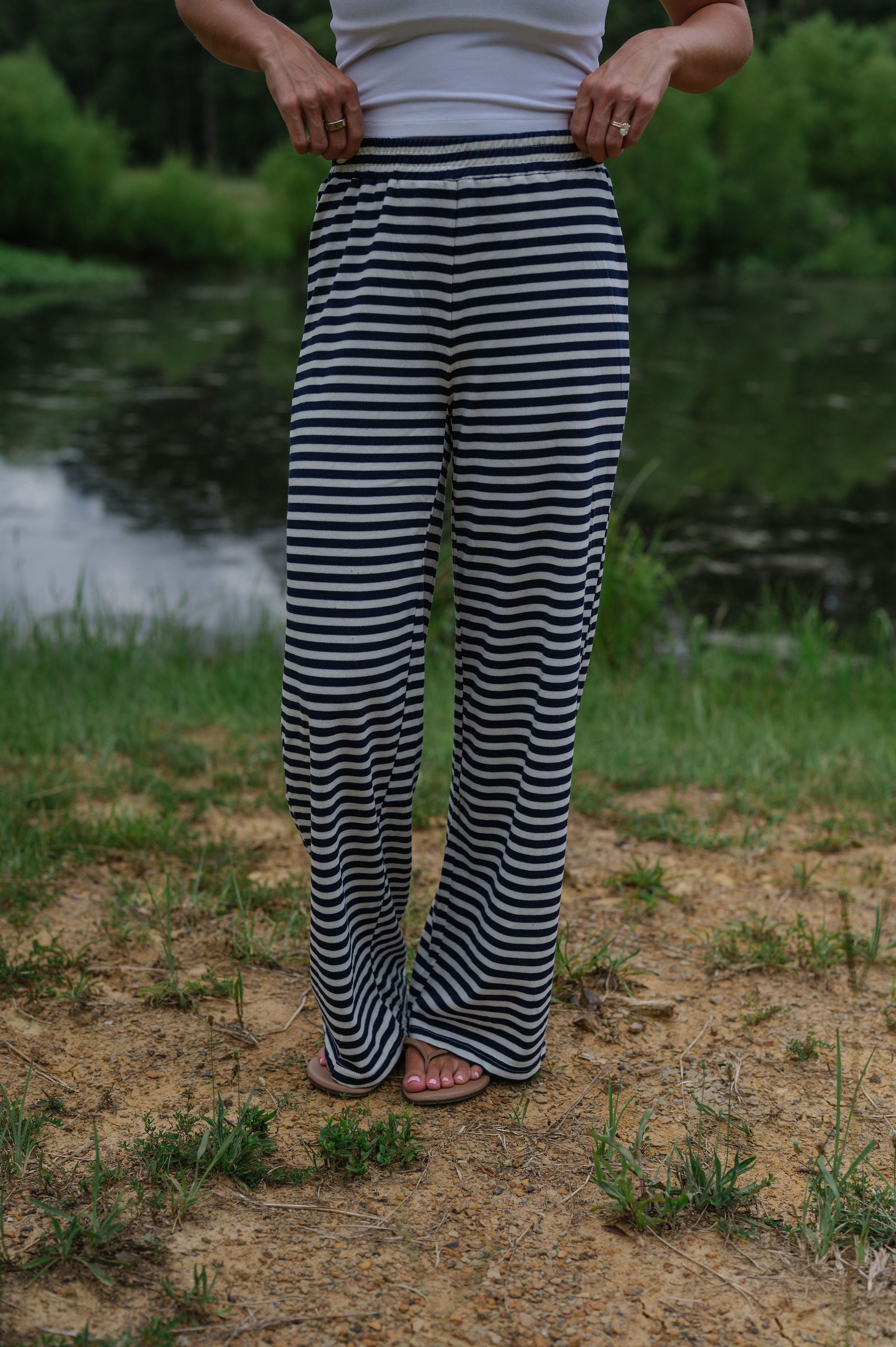 Bennett Striped Pants- Navy