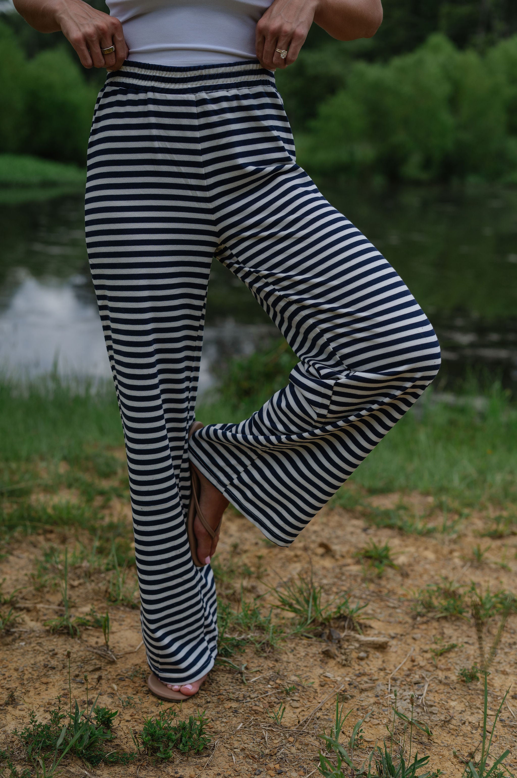 Bennett Striped Pants- Navy