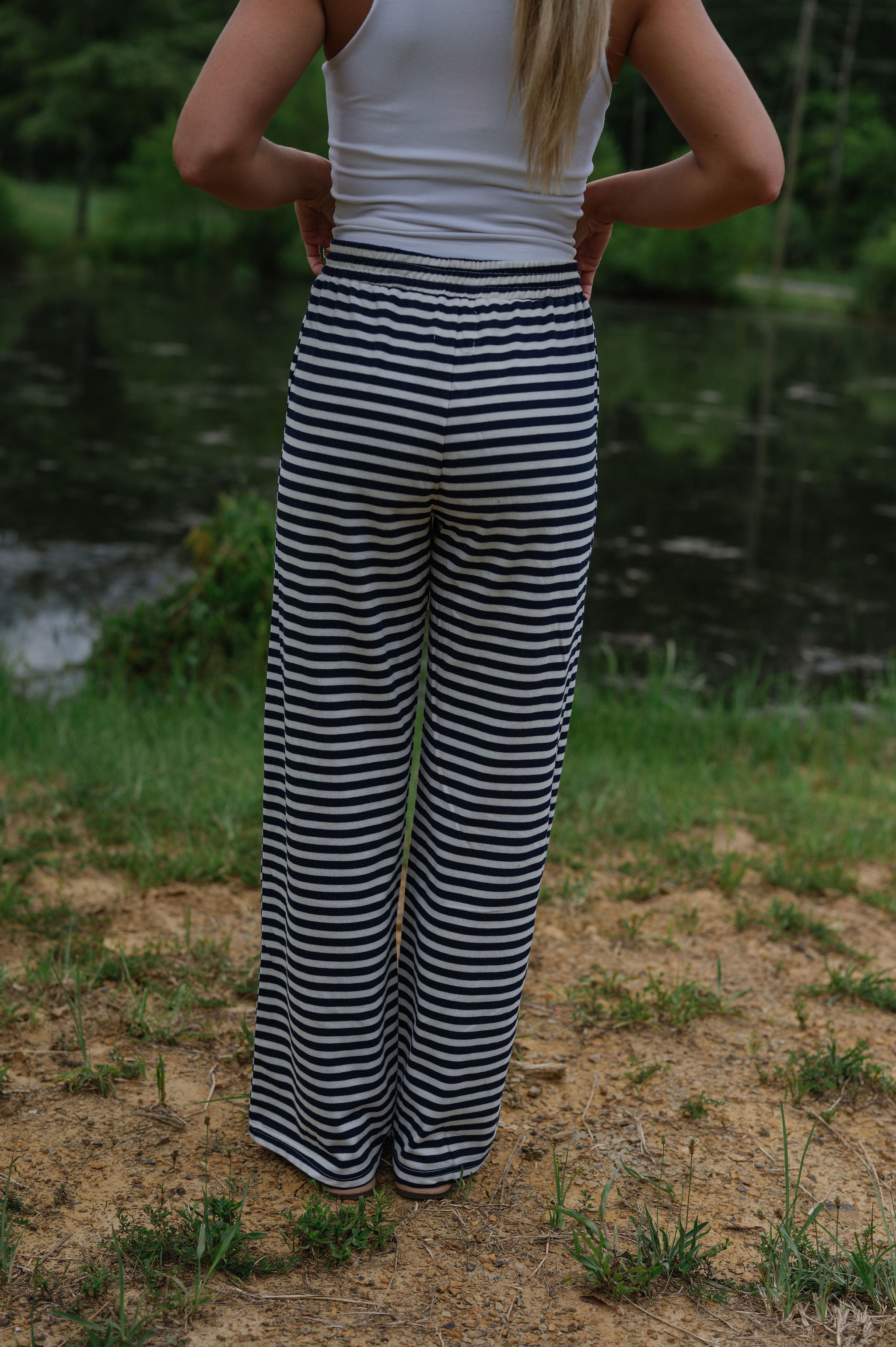 Bennett Striped Pants- Navy