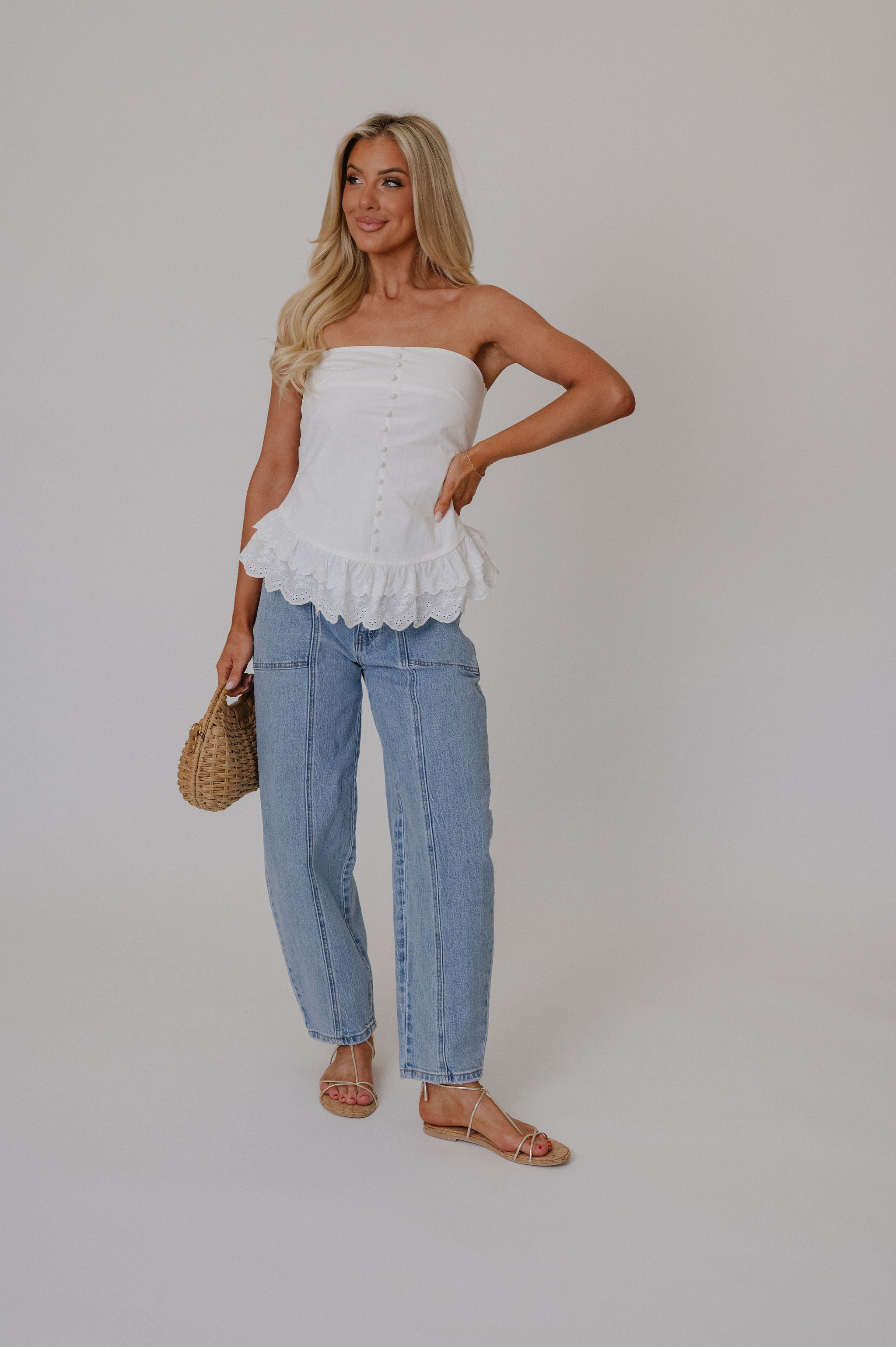 Cecilia Strapless Top-White