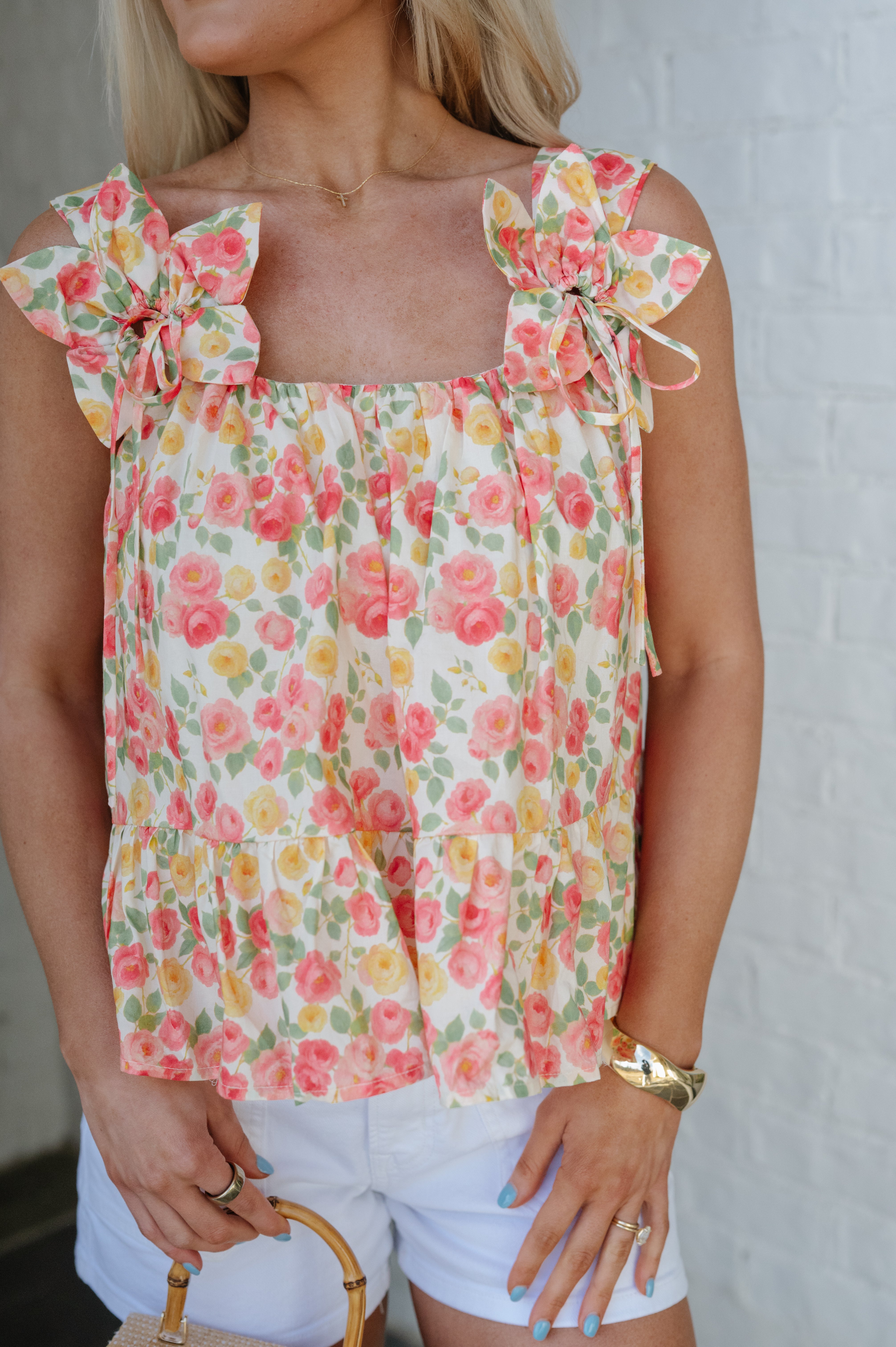 Jesse Peplum Floral Top-Cream Multi